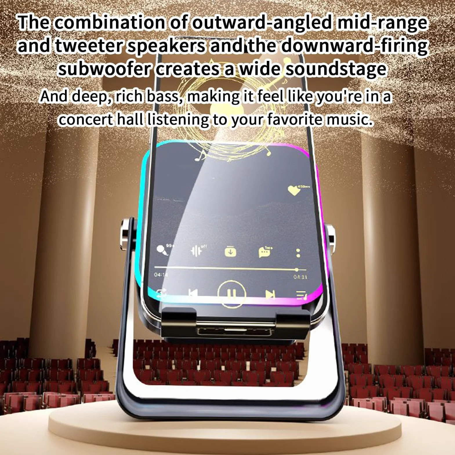 Wireless Induction Speaker, 10 W Folding Phone Holder Audio Smartphone Bracket with Light, Wireless Induction Speaker, Compact Music Player, Multi-Functional Desk Station, Use for HomeTravel