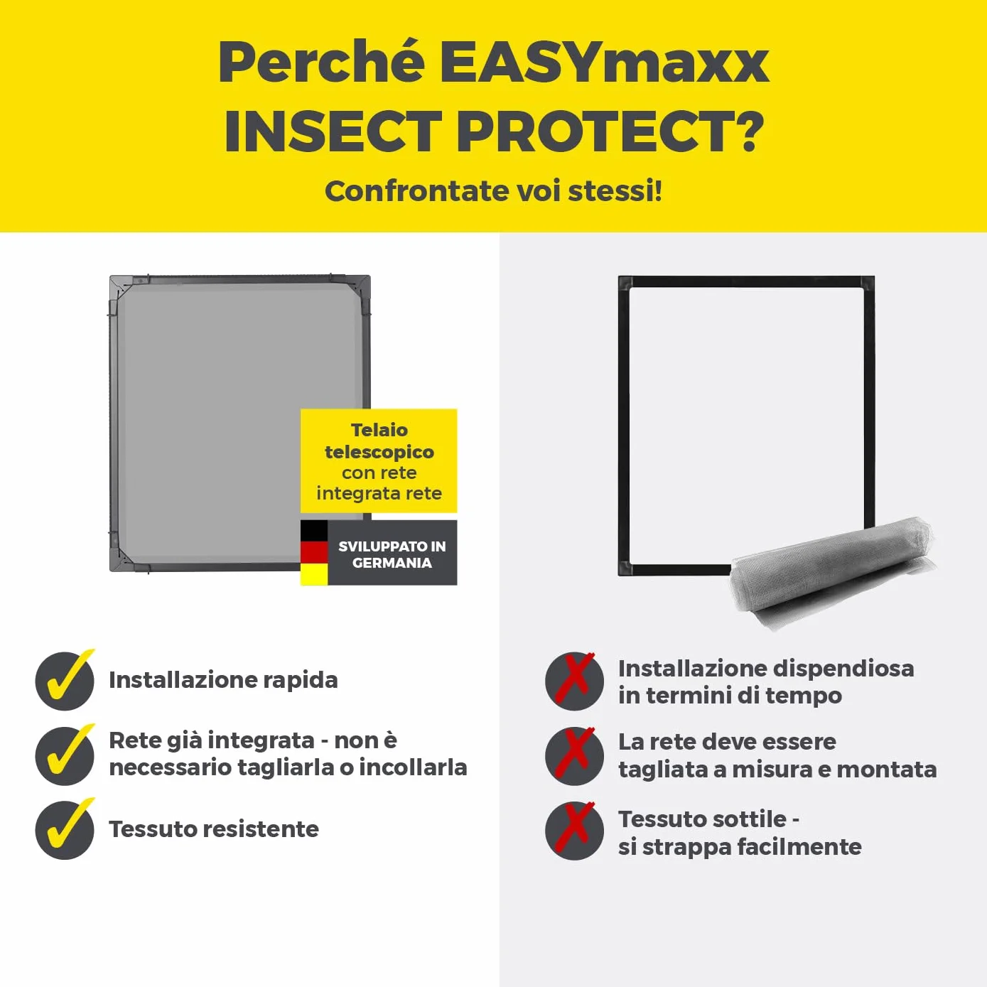 EASYmaxx Insect Protect Zanzariera telescopica Rete Anti-Insetti Antracite 1 Szt.