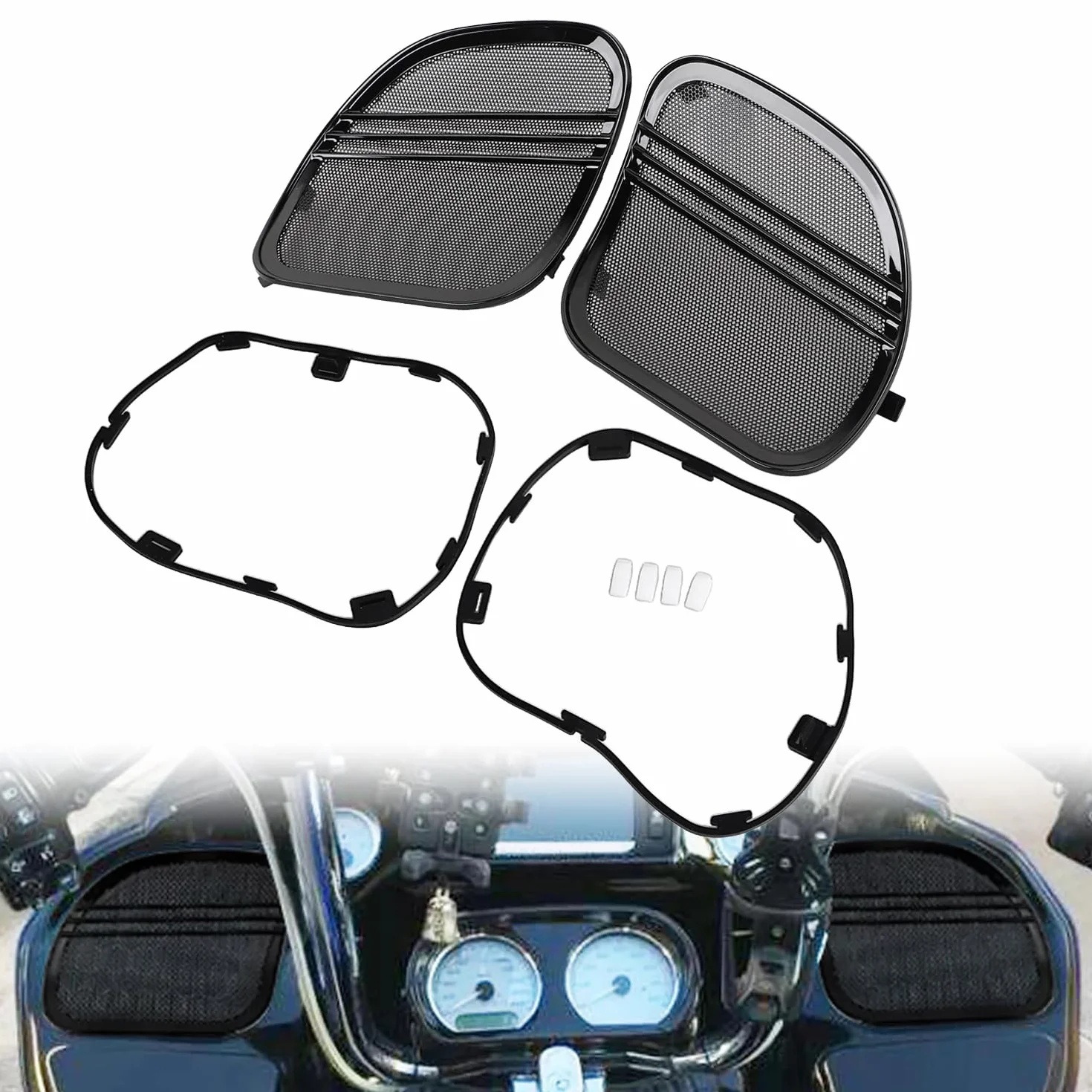 Nero lucido Tri-Line Griglie Altoparlanti Copertura Trim Per Harley Touring Road Glide 2015-2023