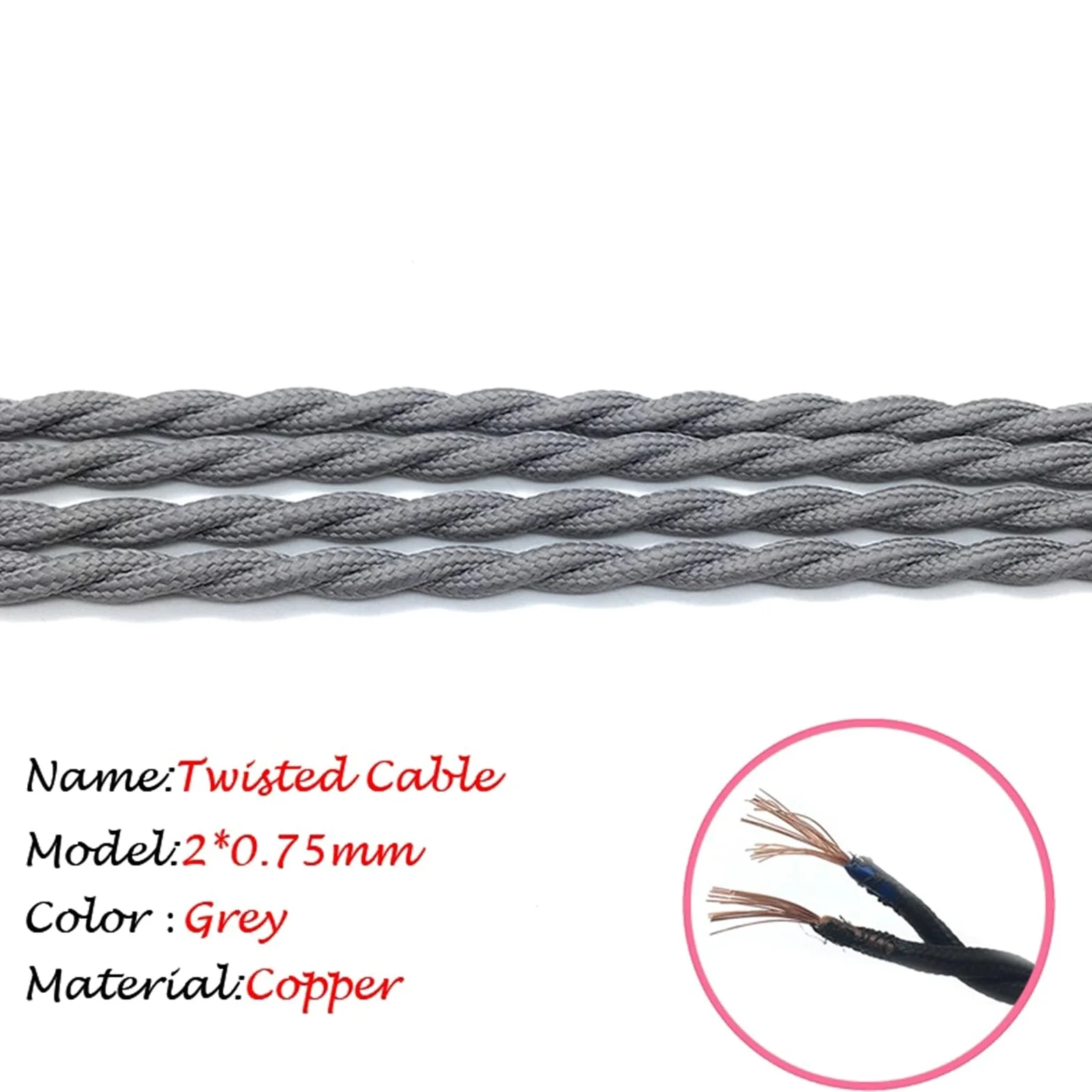 fili, Stile Cavo elettrico intrecciato decorativo lampada tessile(Grey,10Meter 18 AWG)