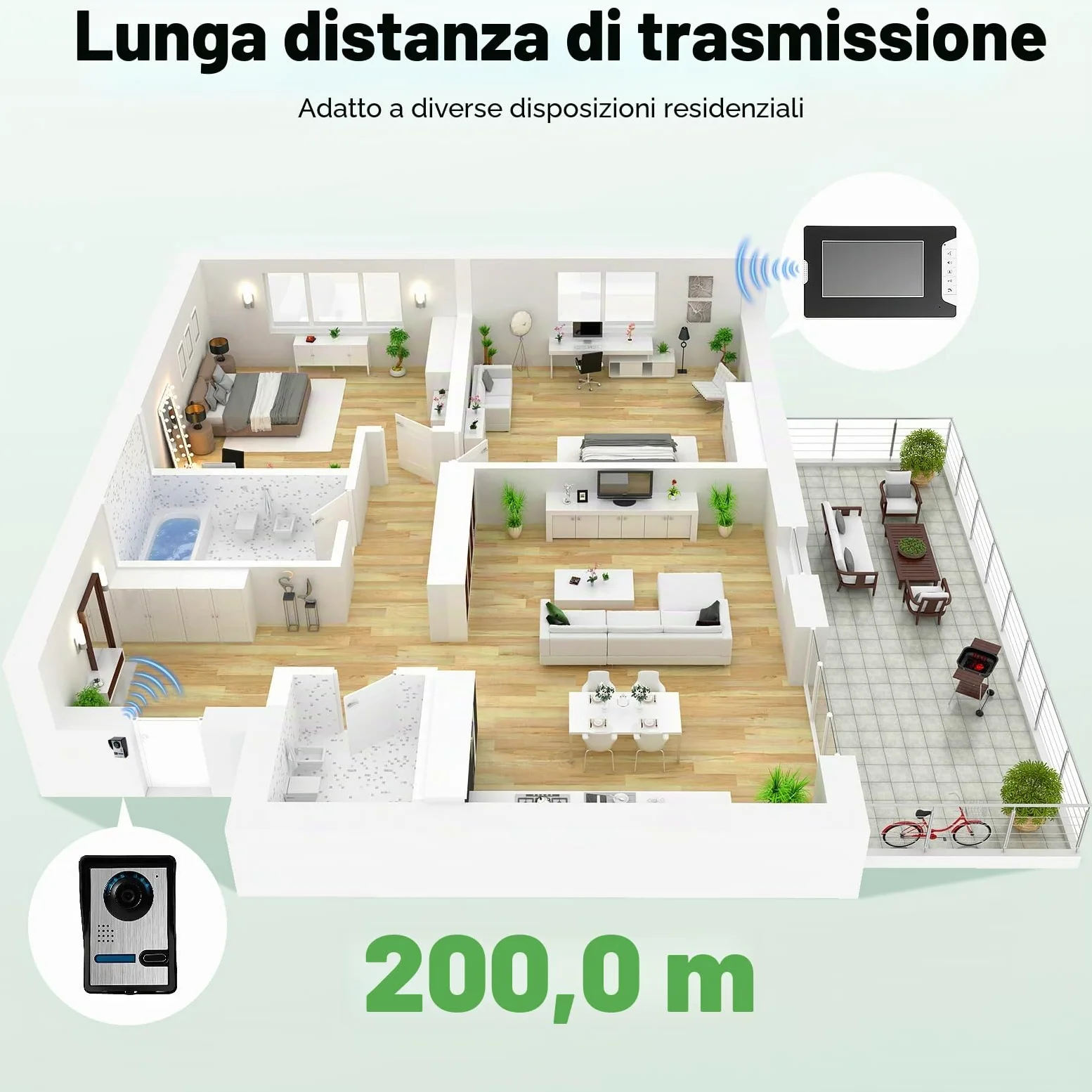 Videocitofono cablato, monitor HD, visione notturna e vivavoce, in alluminio, resistente alle intemperie, facile da installare per casa/ufficio, rettangolare, nero/bianco