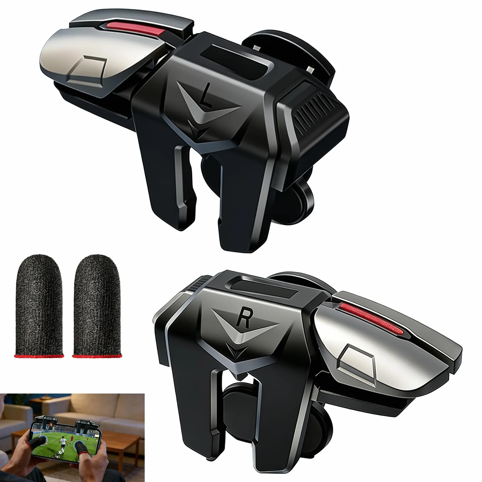 Mobile Trigger Controller 4 Trigger L1R1 L2R2, Trigger Telefono Cellulare Controller a 6 dita ad alta sensibilità senza Bluetooth, Trigger FPS per Smartphone Android e iOS, Gaming Clip