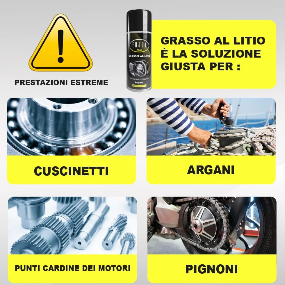 Grasso al Litio Spray 400ml Lubrificante Professionale Made in Italy Idrorepellente Anti-Ossidazione