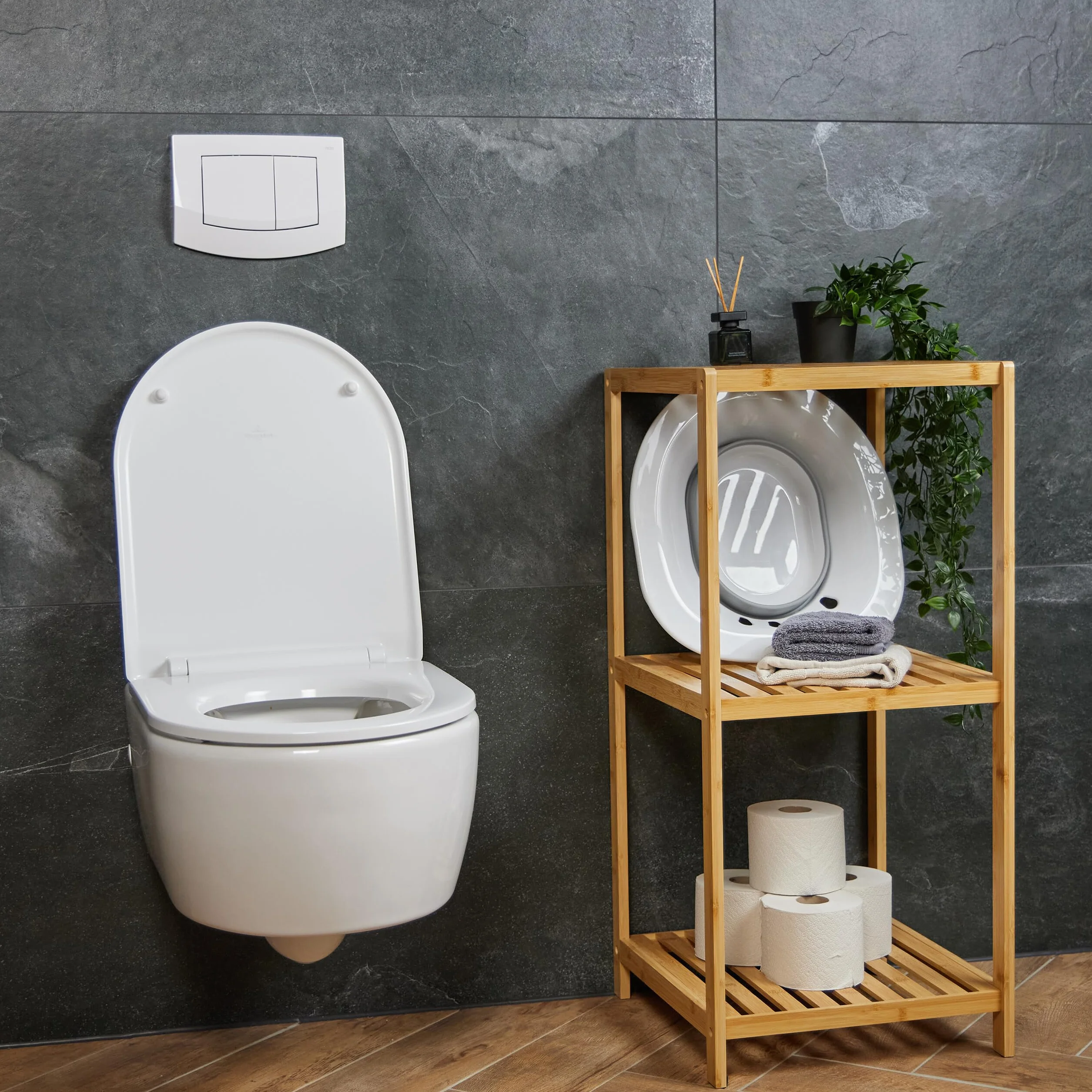 Relaxdays Bidet Pieghevole per WC, 12 x 36 x 39 cm, Igiene Intima, Plastica, Bianco/Grigio
