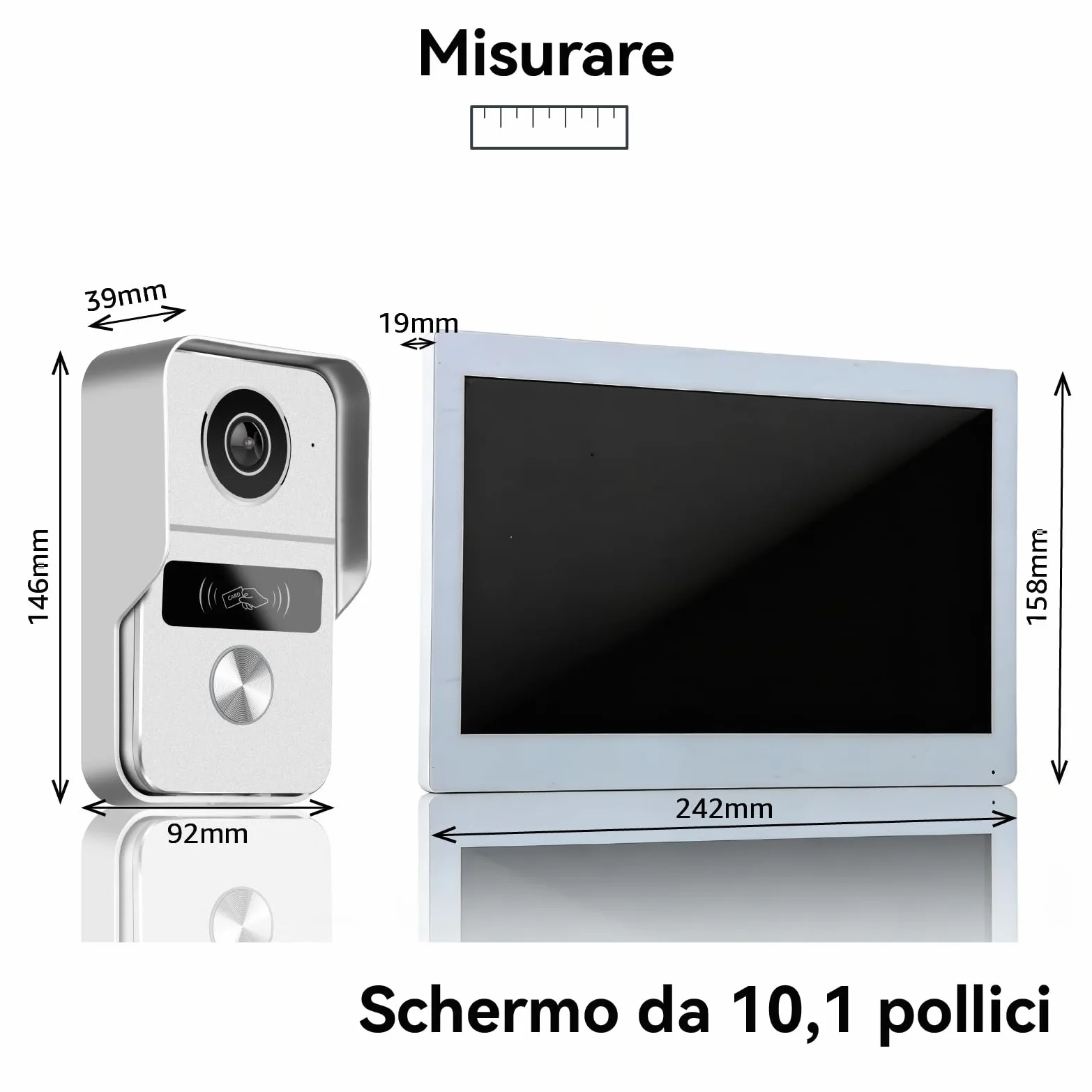 Sistema di videocitofono a 2 fili KW02, 1080p e Audio Bidirezionale, sblocco remoto porta/cancello, controllo accessi APP/RFID, touch screen da 10.1 pollici, Rilevamento Presenza, Bianco