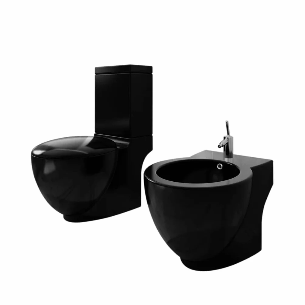 vidaXL Set Bidet e Toilette Ceramica Nera WC Sanitari Bagno