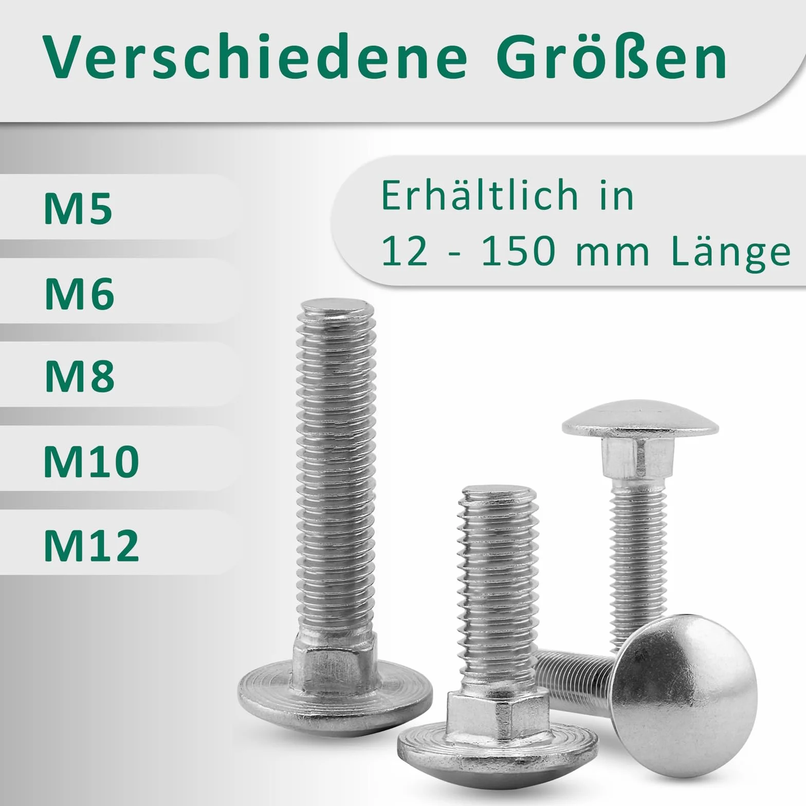 Viti a testa tonda M12 x 60 mm DIN 603 Dado di sicurezza M12 DIN 985 Acciaio inox A2/V2A 10 pezzi
