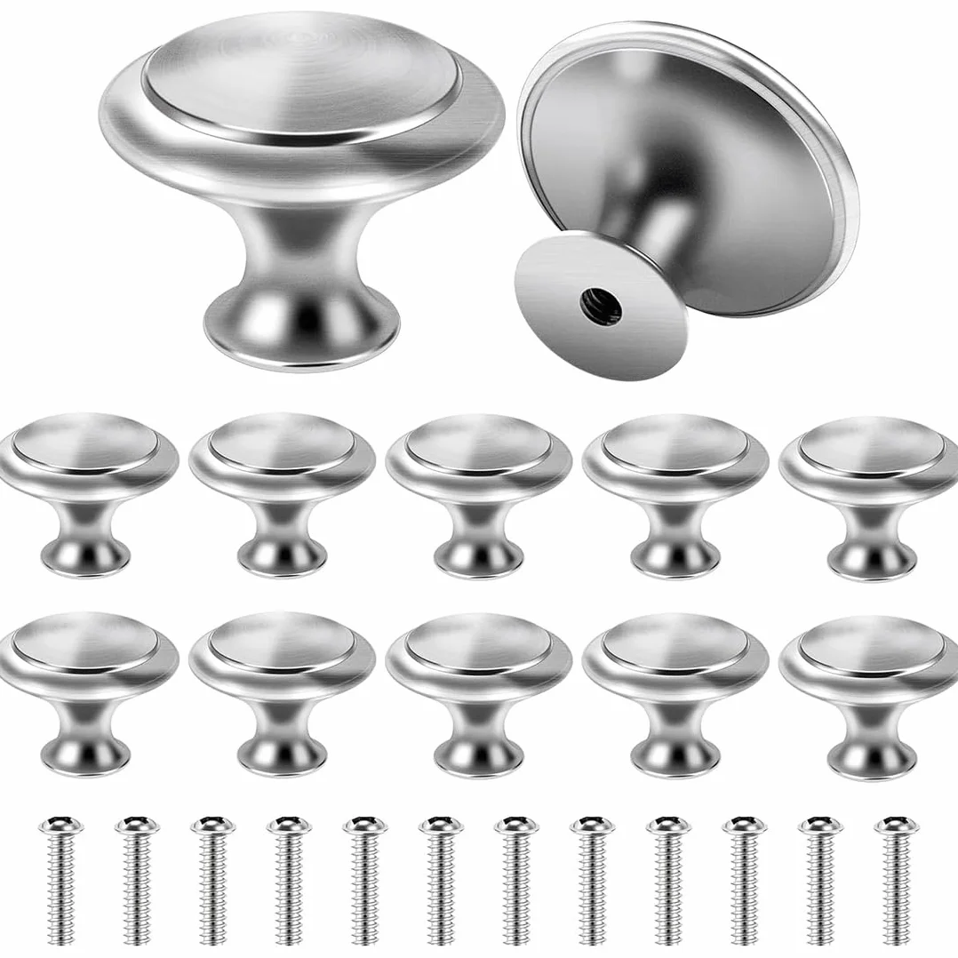 Pomelli per Mobili Argento 27mm Rotondo Metallo con Viti, 12 Pezzi