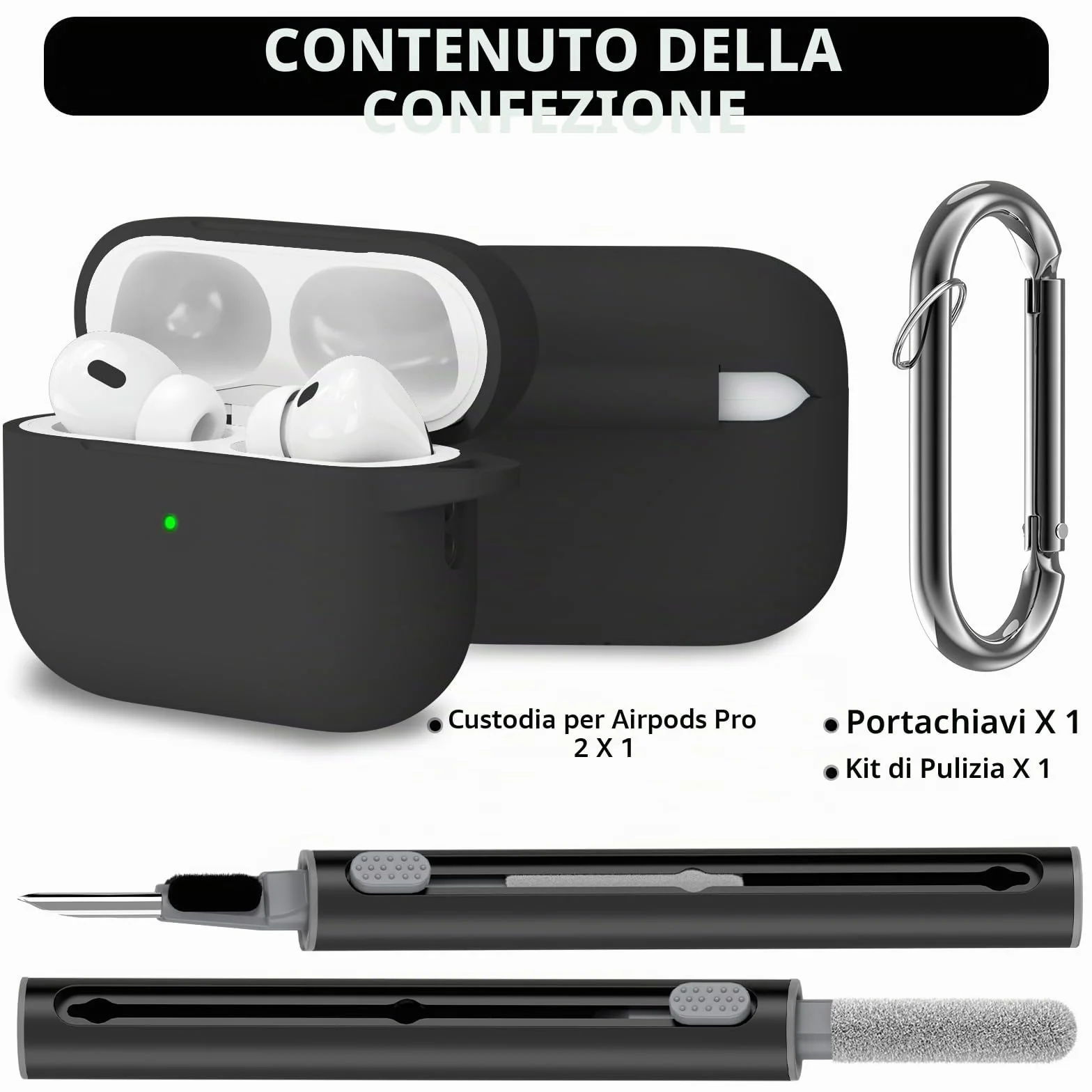 Inesore Compatible with Airpods Pro 2 Custodia Cover,Silicone Protective Case for Apple Airpods Pro 2nd/1st Generation Charging Case with Keychain and Cleaner Pen,for Women Men-Black