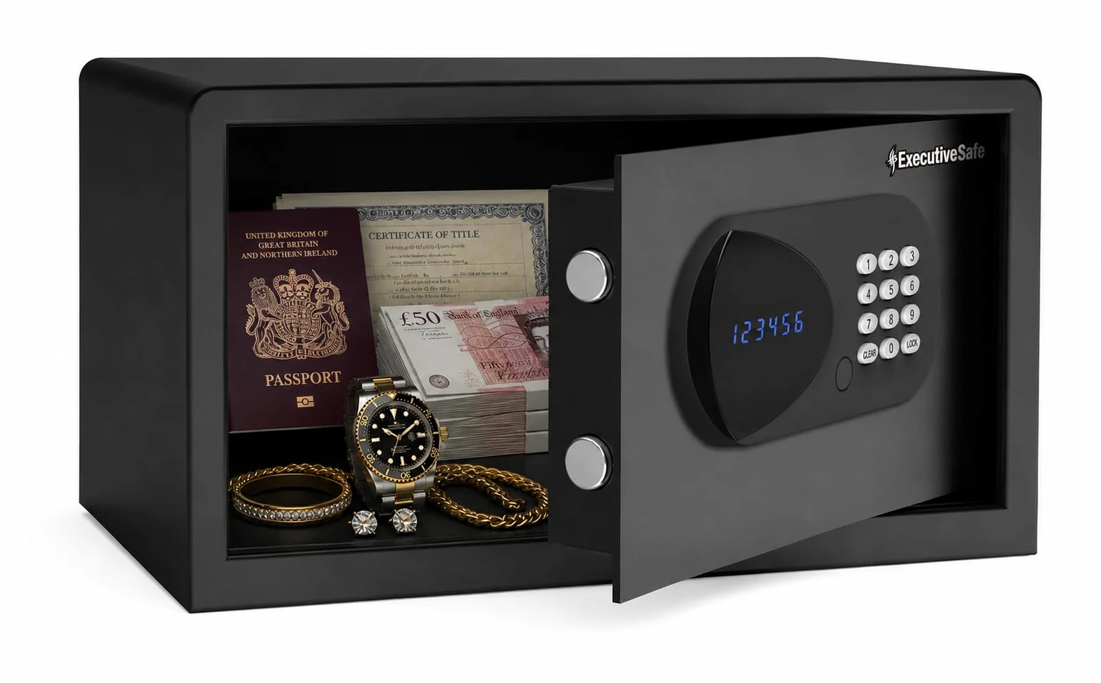 ACS-2 Cassaforte digitale compatta per hotel e ufficio piccola cassaforte | Tastiera elettronica, bulloni motorizzati, porta USB, chiavi di emergenza, display a LED, cassaforte di sicurezza 13.9L