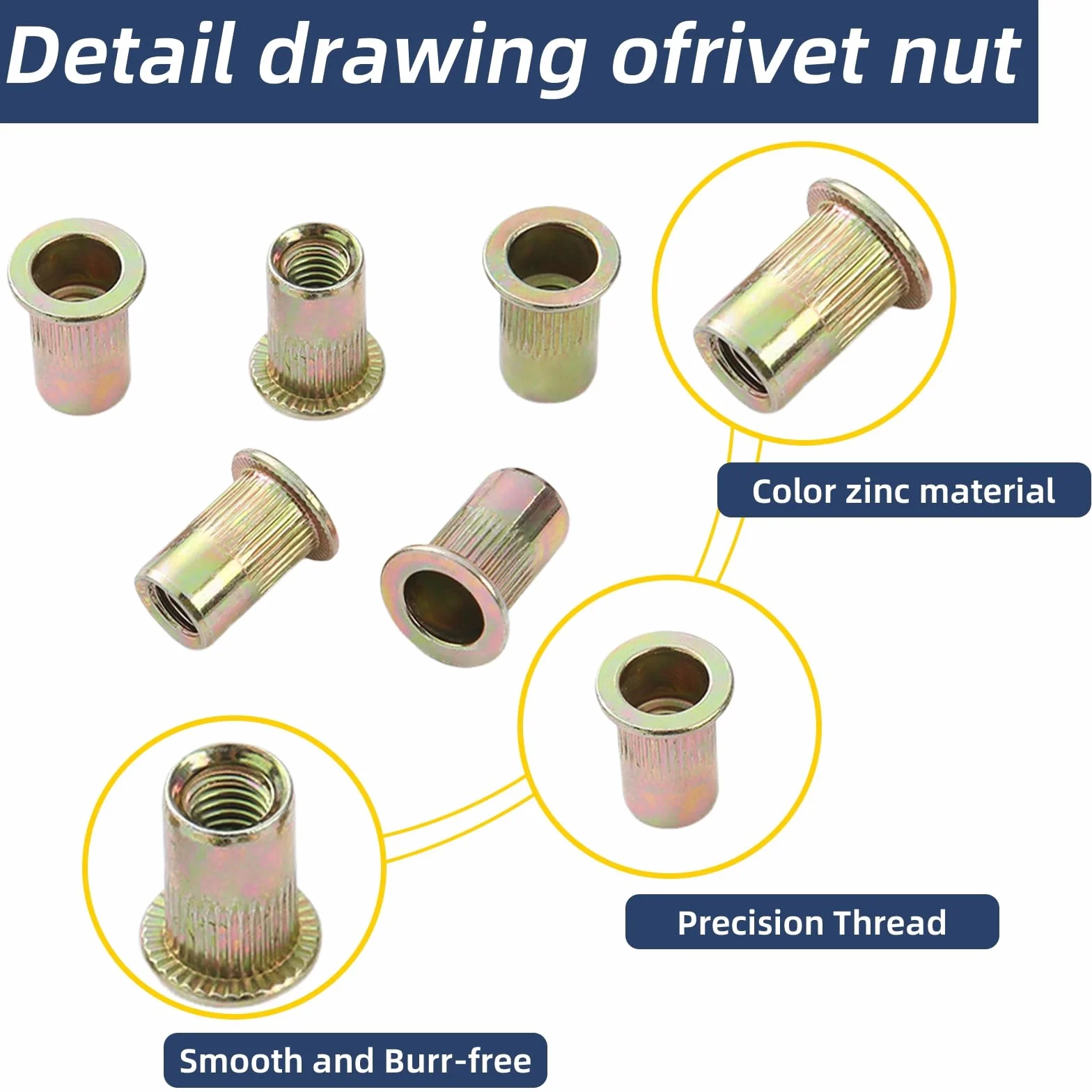 Rivetti Filettati M8 Inserti Filettati Acciaio al Carbonio Zincati per Legno Automotive Mobili 50 Pezzi