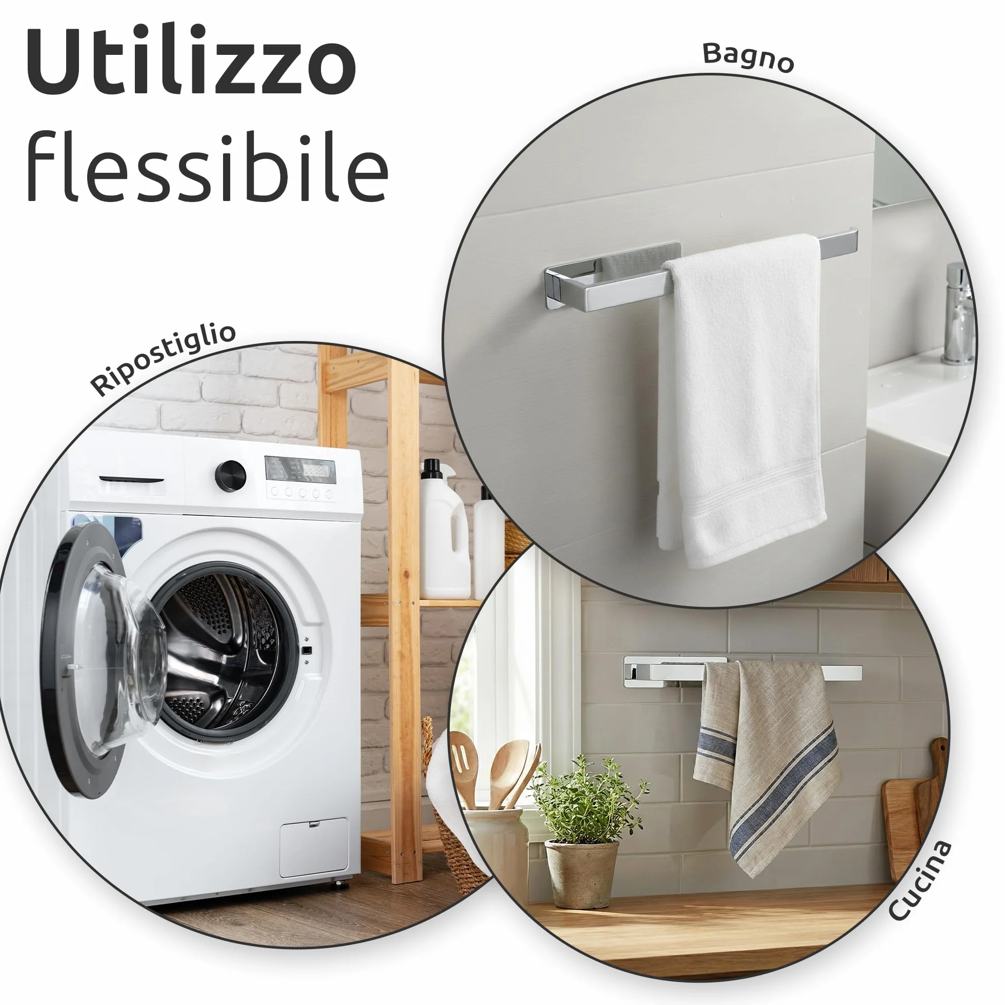ECENCE Porta Asciugamani Bagno Adesivo 3M cromo 38cm Acciaio Inox 304 Antiruggine