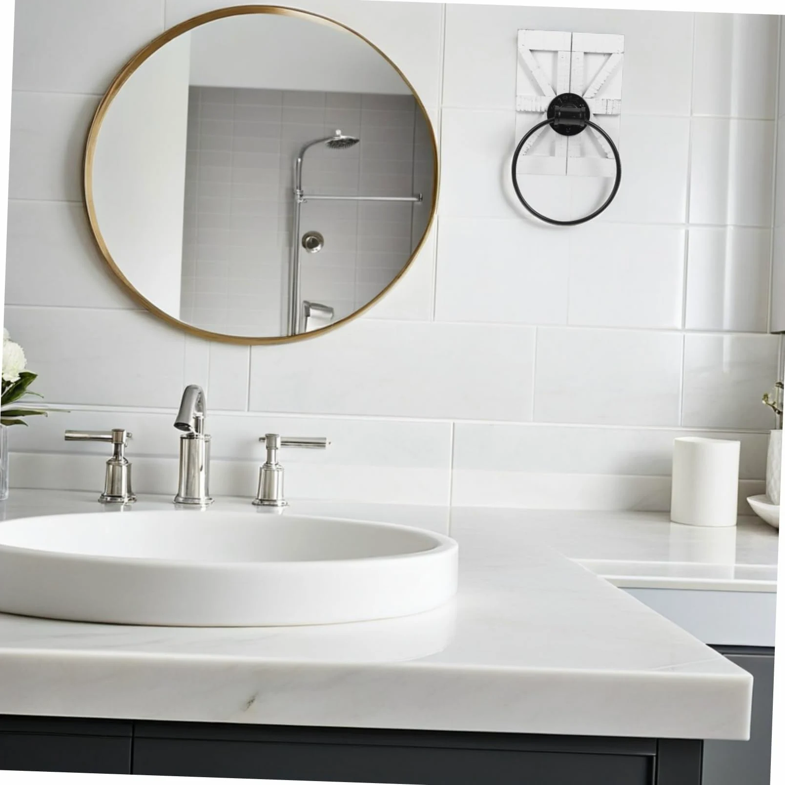 Portasciugamani da Parete Rustico in Ferro Bianco per Cucina e Bagno Design Vintage con Anello Portasciugamani