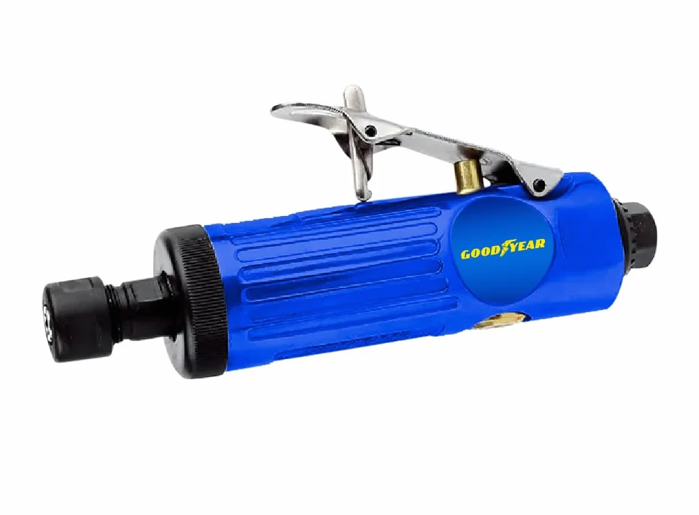 Goodyear - Smerigliatrice diritta pneumatica professionale 22000 rpm 1/4" e 1/8", lega di alluminio, kit con 10 pietre per affilare, 2 mandrini e accessori inclusi (Amoladora recta)