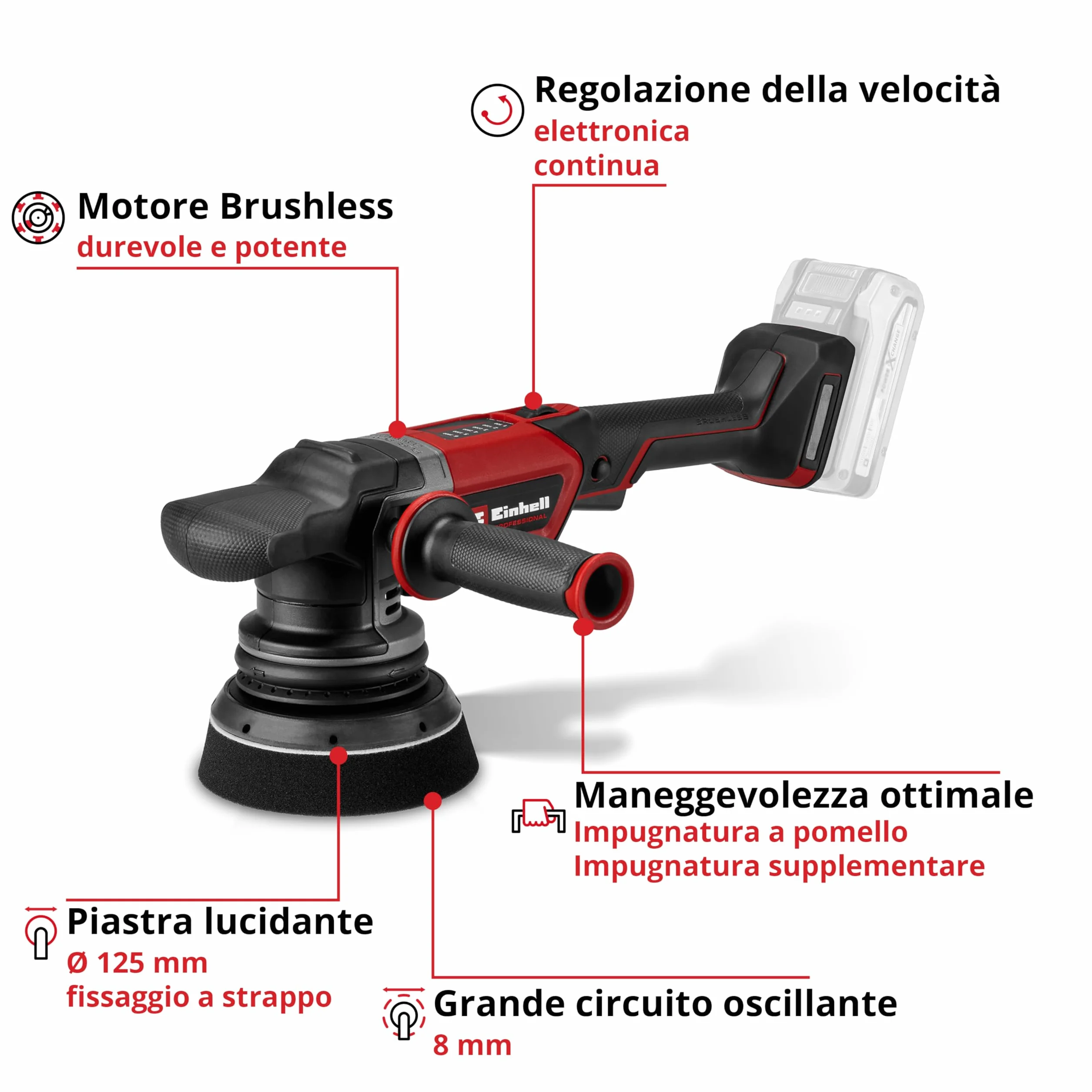 Einhell Professional Lucidatrice eccentrica CP-EP 18/125 Li T BL-Solo Power X-Change 18V 125mm