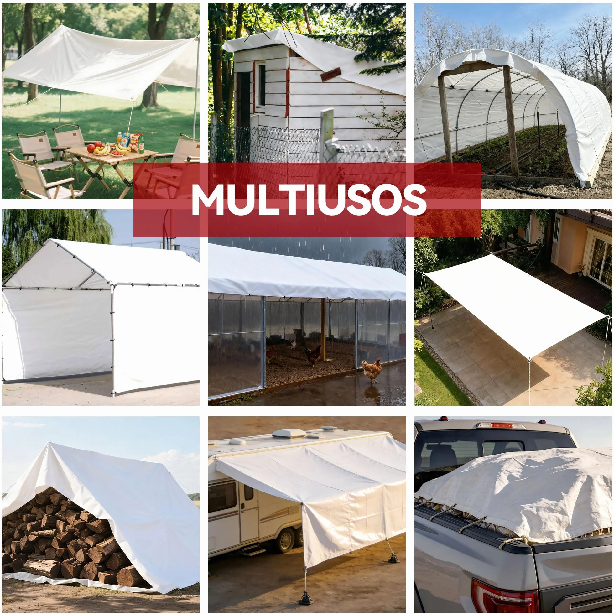Telone Impermeabile per Esterno 4x6m, HDPE 115g/㎡ Rinforzato con Occhielli, Anti-UV, Copertura per Piscina, Auto, Mobili da Giardino, Bianco