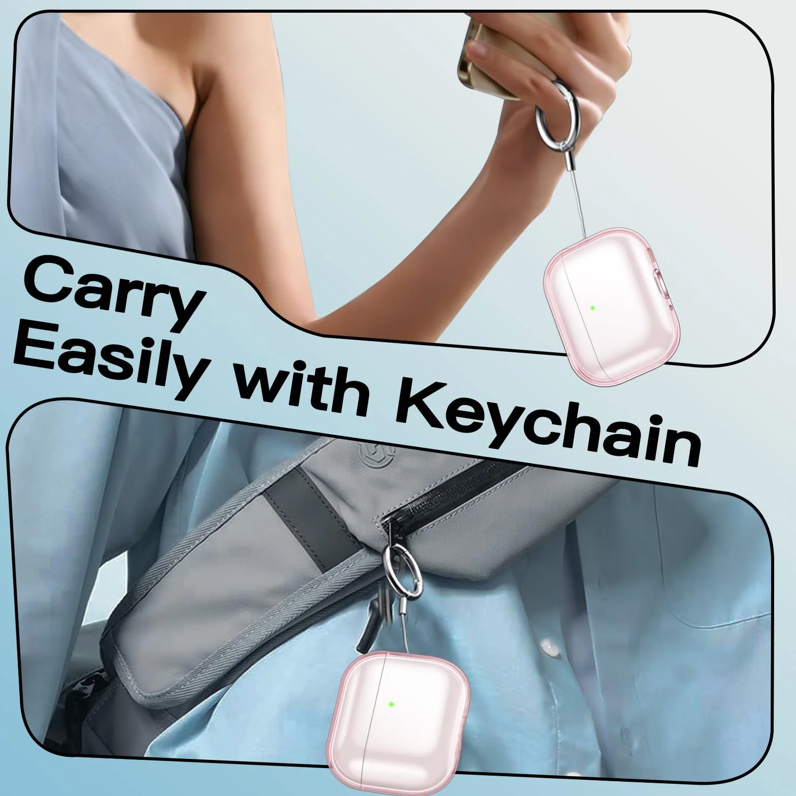 JETech Custodia Cover Chiaro per AirPods Pro 3 (2025) con Portachiavi, TPU Morbido Altamente Trasparente, Protezione Antiurto (Rosa Trasparente)