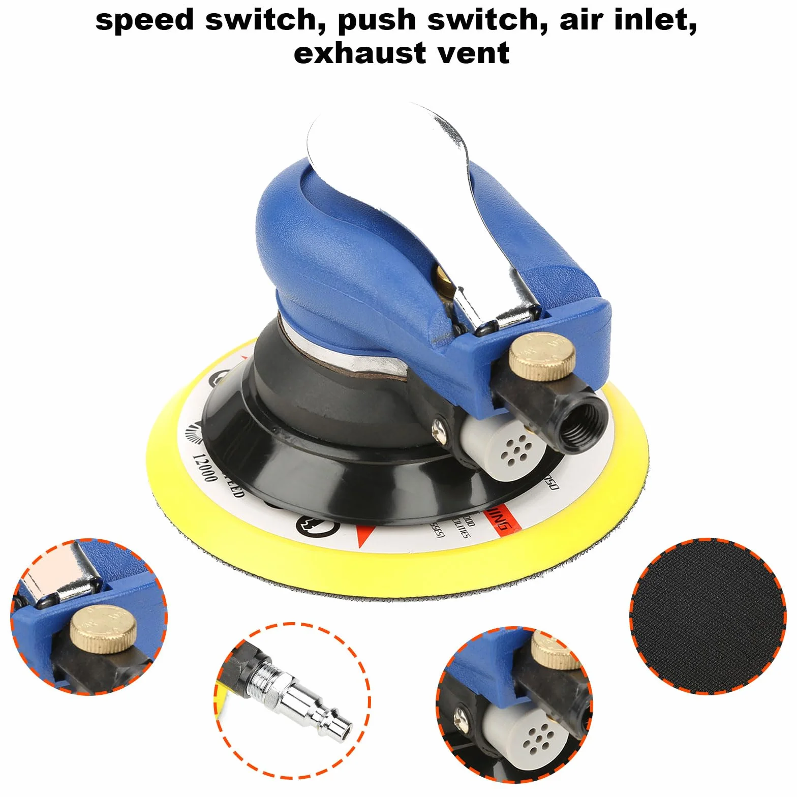 Professionale Levigatrici Orbitale Pneumatica, Levigatrice Pneumatica a Doppia Azione Lucidatrice, Eccentrica Ad Aria Compressa, Velocità 10000rpm 5"/6" per Auto Metallo Legno Mobili