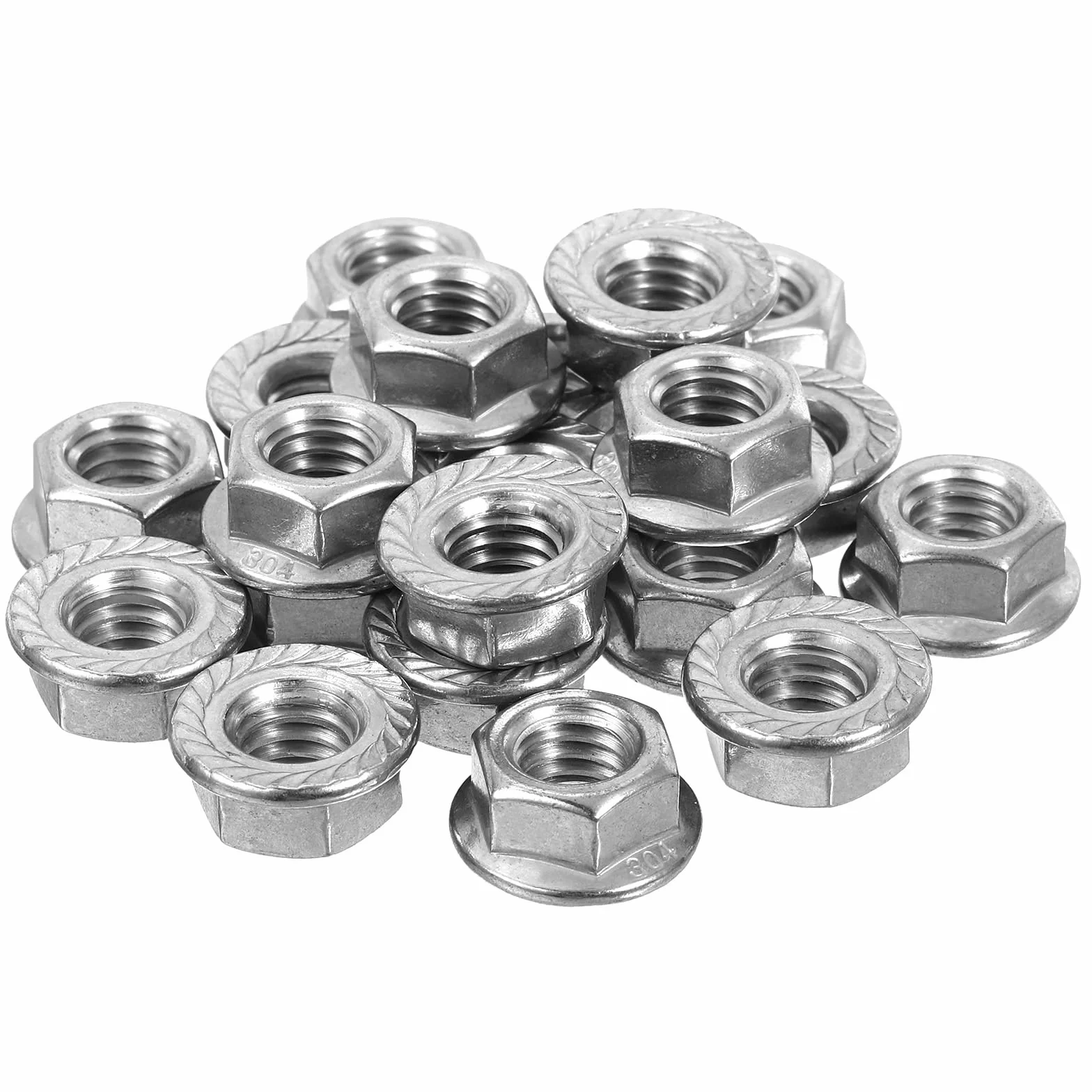 Dadi Autobloccanti Esagonali Flangiati Scanalati 3/8-16 20pz Acciaio Inossidabile 304 Filettatura Completa Argento