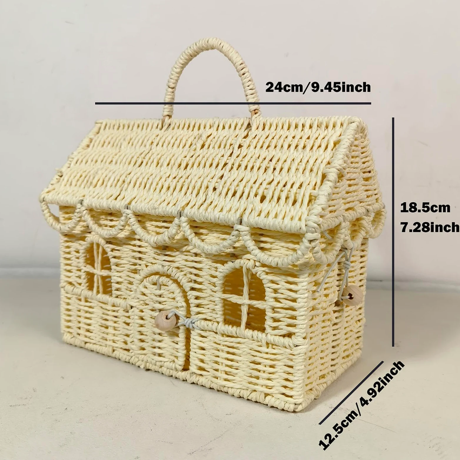 Cesto portaoggetti intrecciato a forma di casa con coperchio, ideale per casa, matrimonio, cucina, camera da letto, cameretta dei bambini e fattoria