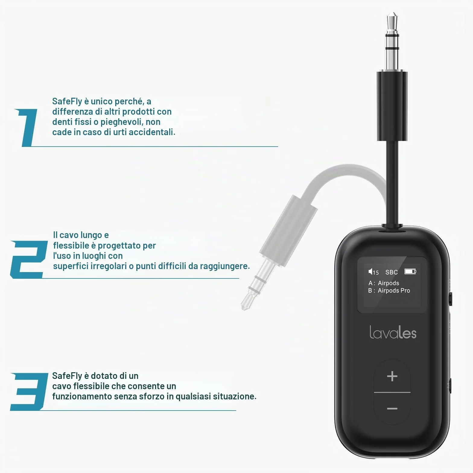 Trasmettitore Bluetooth 5.3 per Airpods/cuffie, adattatore aptX Low Latency/Adaptive, 25 ore di riproduzione, splitter audio AUX 3,5 mm
