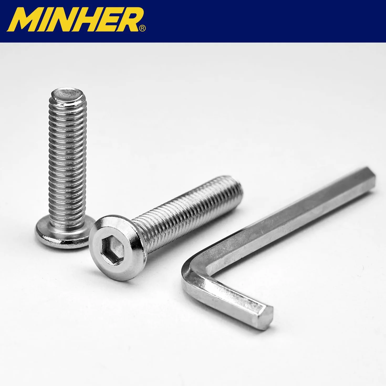 MINHER M4 x 8mm 10Pcs Viti Bulloni Testa Piatta Esagono Incassato Acciaio Inossidabile A2 V2A Filettatura Completa
