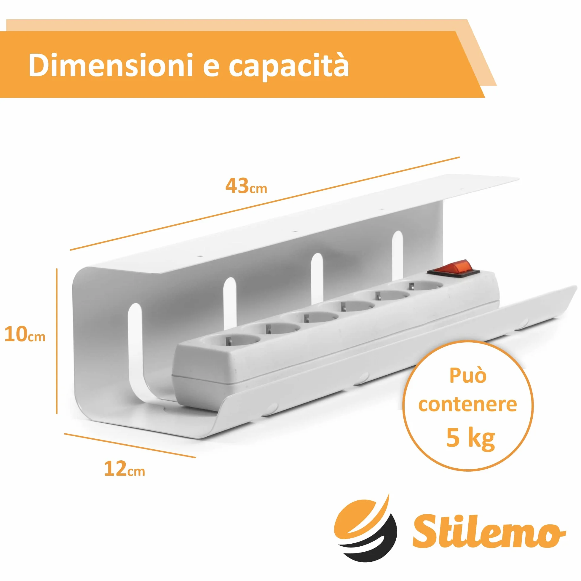Raccogli Cavi Scrivania – Canalina Passacavi sotto Scrivania Cable Management – Organizer Portacavi Ufficio - Nascondi Cavi sotto Tavolo – 2 Scatole Porta Cavi - Verniciatura a Polvere Bianco