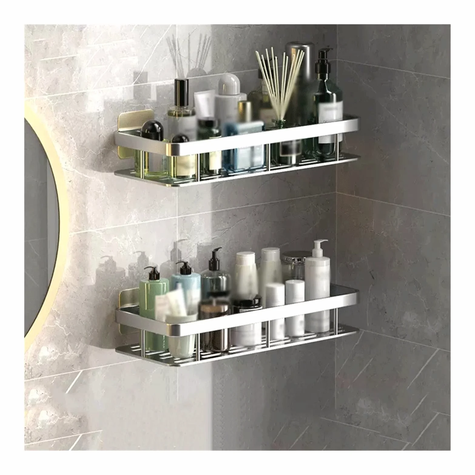 Ripiano per doccia Rack di stoccaggio Lavabo for WC semplice a doppio strato Organizer(Grijs)