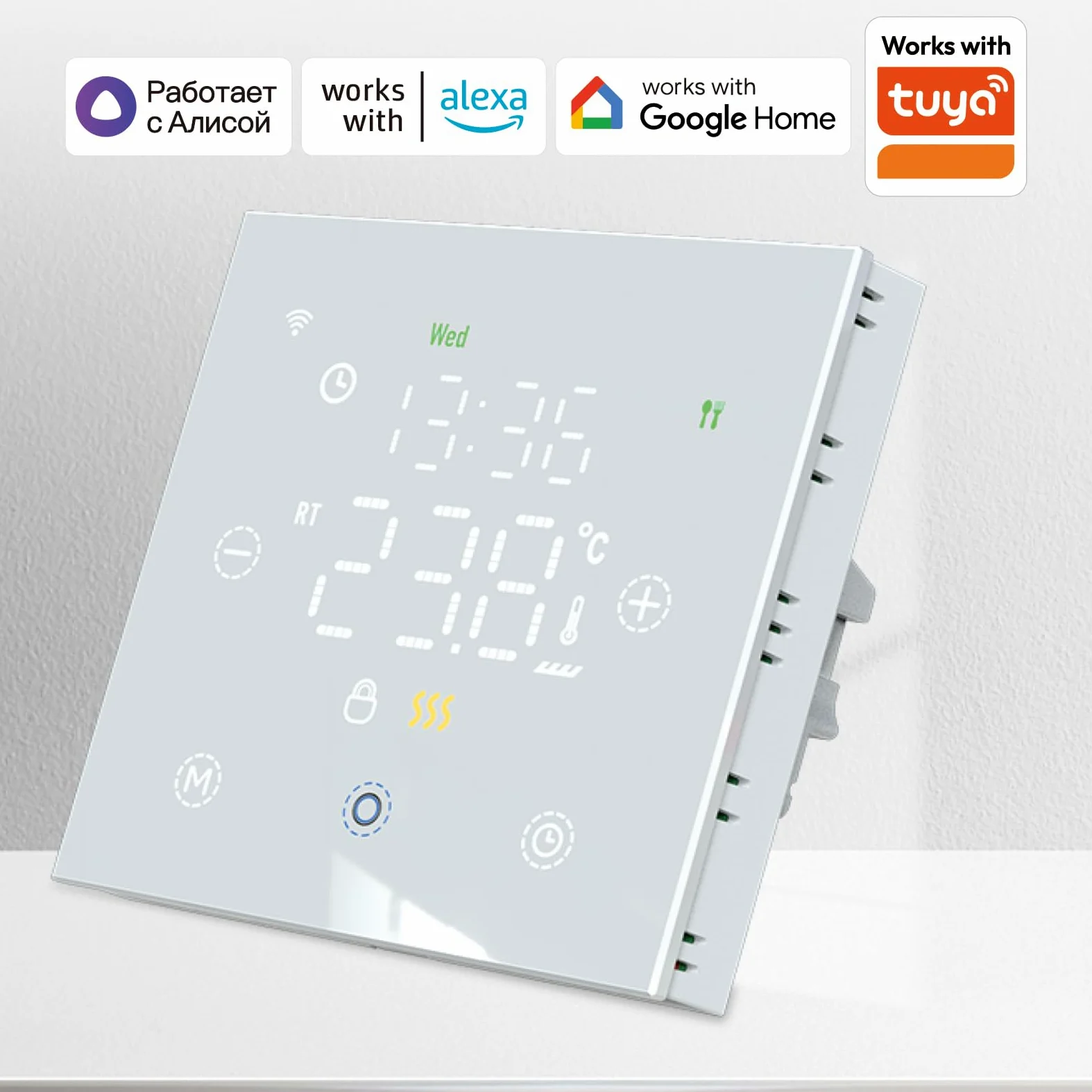 WiFi Termostato Regolatore di Temperatura Smart Life APP Telecomando per Riscaldamento Elettrico Compatibile con Alexa Google Home, Bianco Font Display