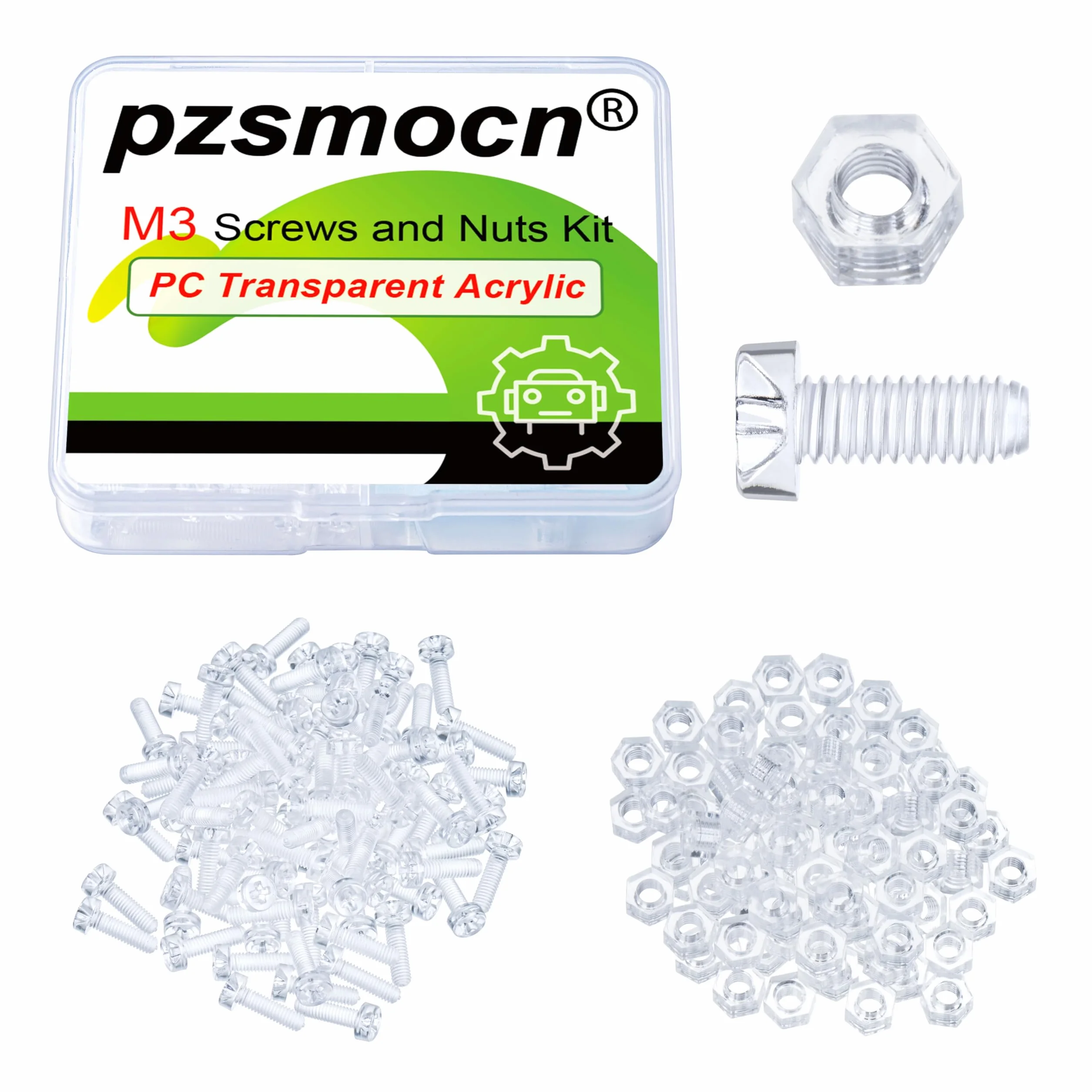 Viti a Testa Tonda M3*10 mm 100 Set Plastica Trasparente per PC Dadi Esagonali Fai da Te