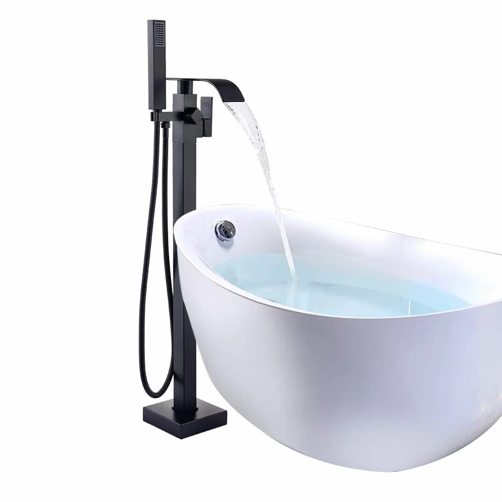 Rubinetto da bagno freestanding Miscelatore per vasca Soffione doccia a mano Ottone nero