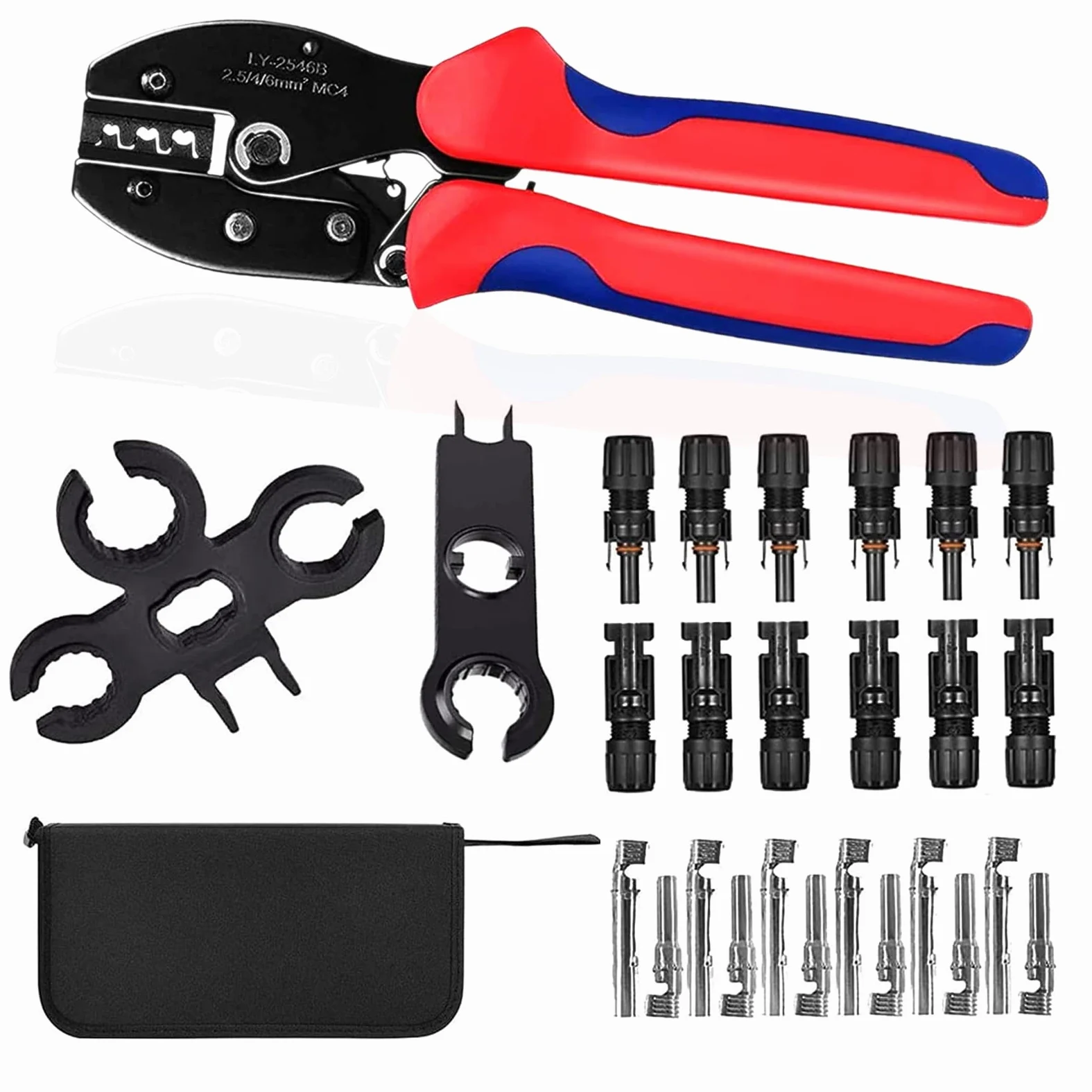 Solar Crimping Tool Cavo Connettore, con 6pcs Maschio Connettore Solare Femminile + 2pcs Chiave Chiave Chiave + 1pcs Filo Crimpatore + 1pcs Tool Kit per 2.5/4/6mm² Filo Solare PV