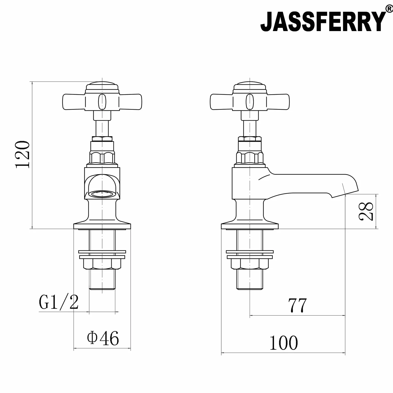 JASSFERRY - Coppia di rubinetti per lavabo, con manico a croce in ceramica, per lavandino da 1,2 cm
