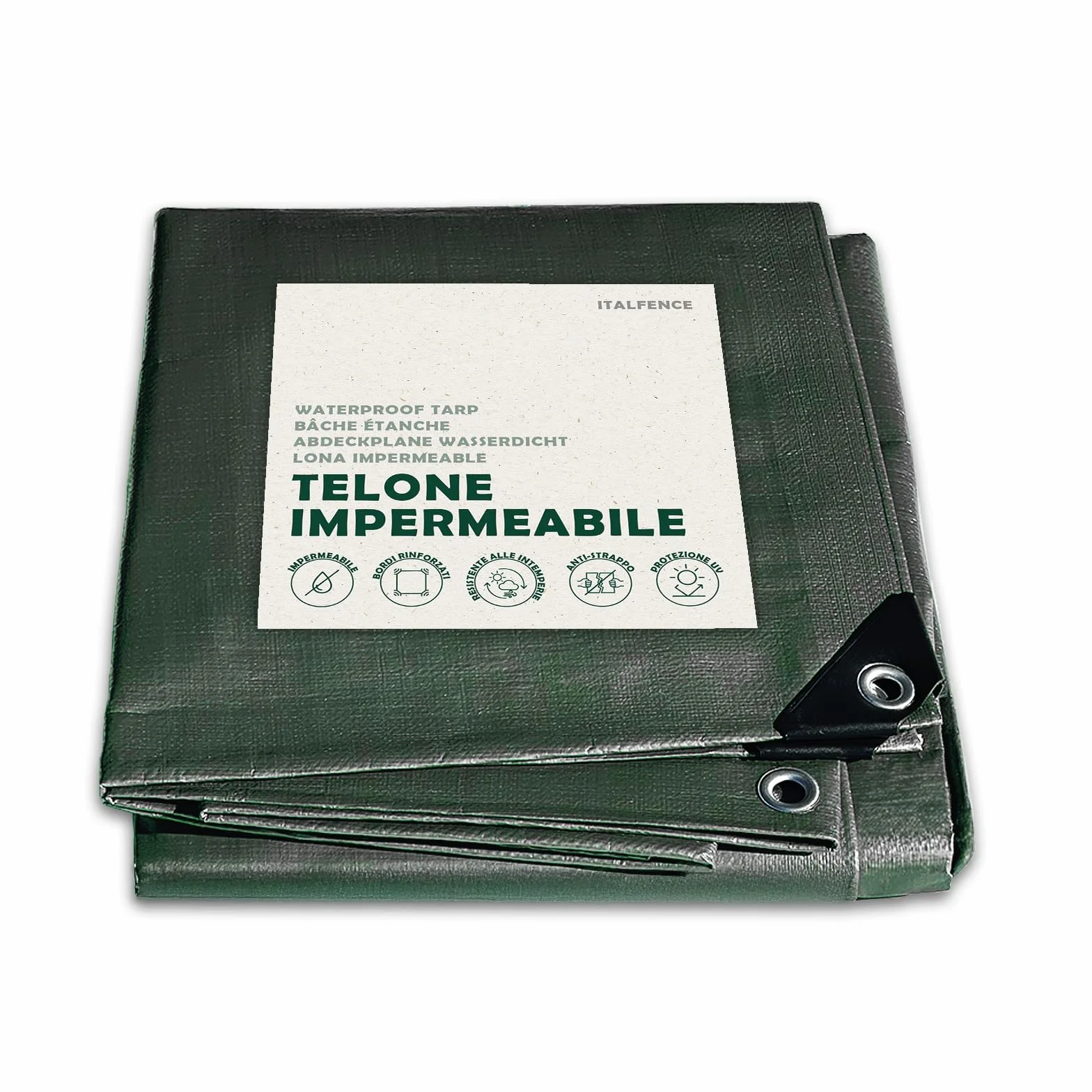 Telone impermeabile PE 250 g/m² verde, occhiellato rinforzato [4 x 5 m]