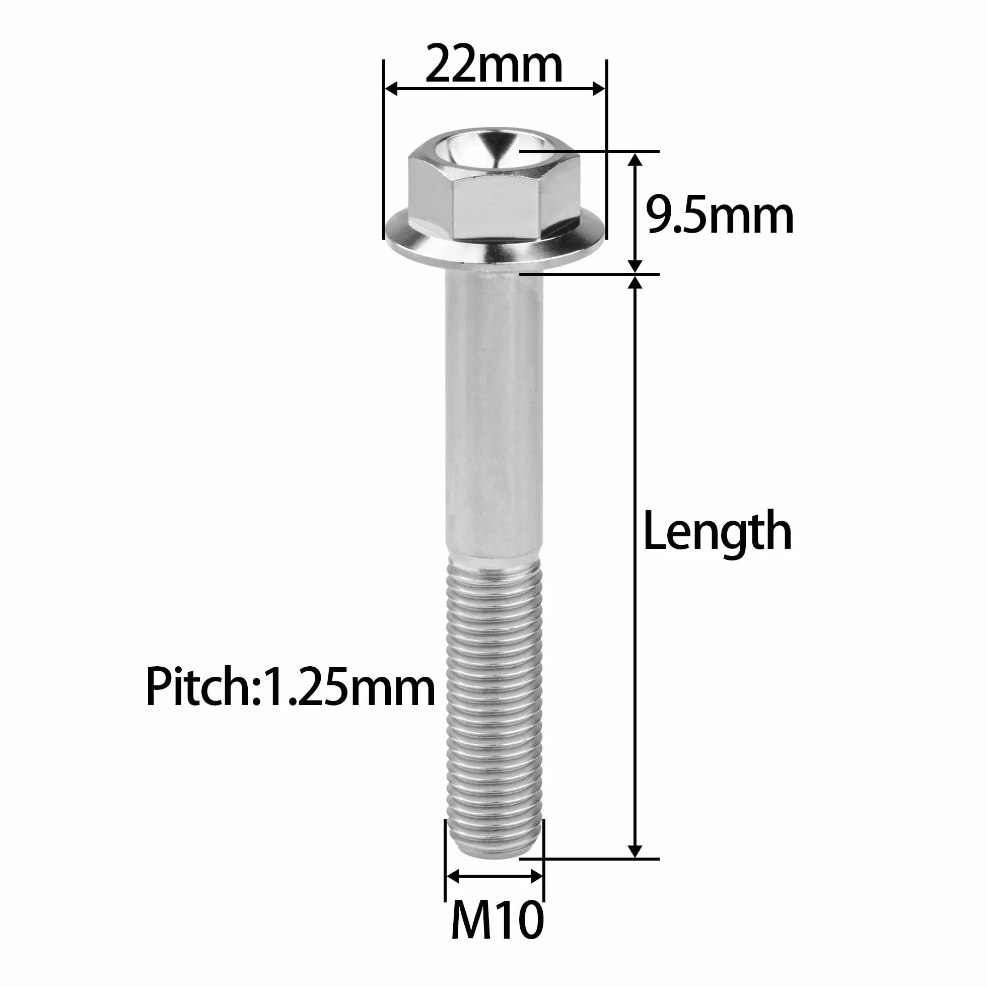 Bullone in titanio DIN6921 M10 x 30-100 mm, vite a testa esagonale passo 1,25 mm, confezione da 6