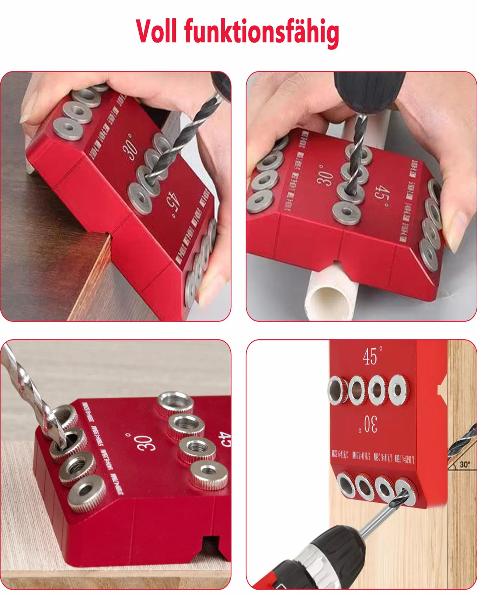 Dima per Fori Legno 30/45/90° - Dima per Tasselli di Legno Multiangolo Foratura Verticali