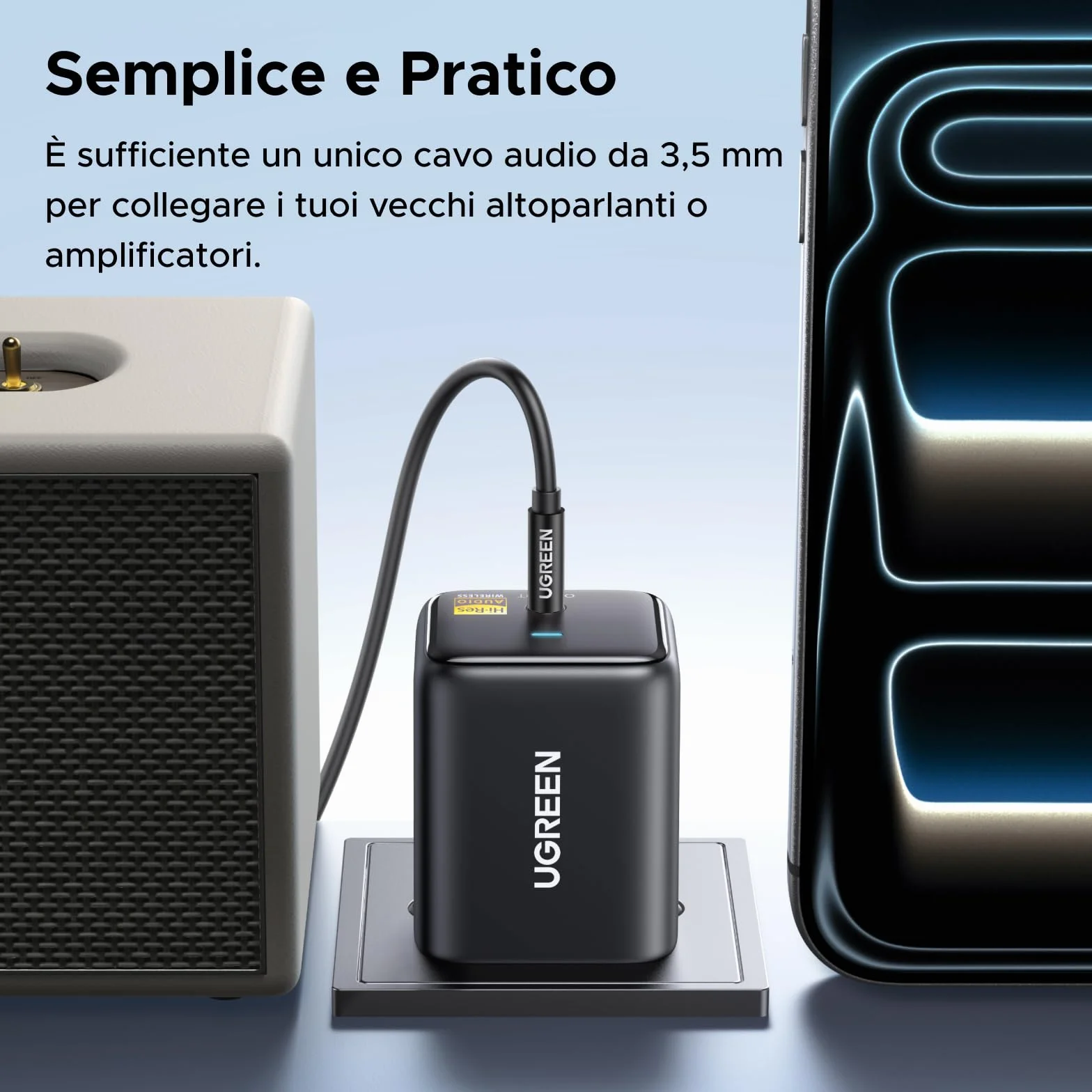 UGREEN Ricevitore Bluetooth 6.0 LDAC/SBC/AAC Audio Adattatore 3,5 mm Hi-Res HiFi Bassa Latenza Wireless Alimentatore a Innesto Diretto Compatibile con Telefono Tablet Altoparlante Amplificatore