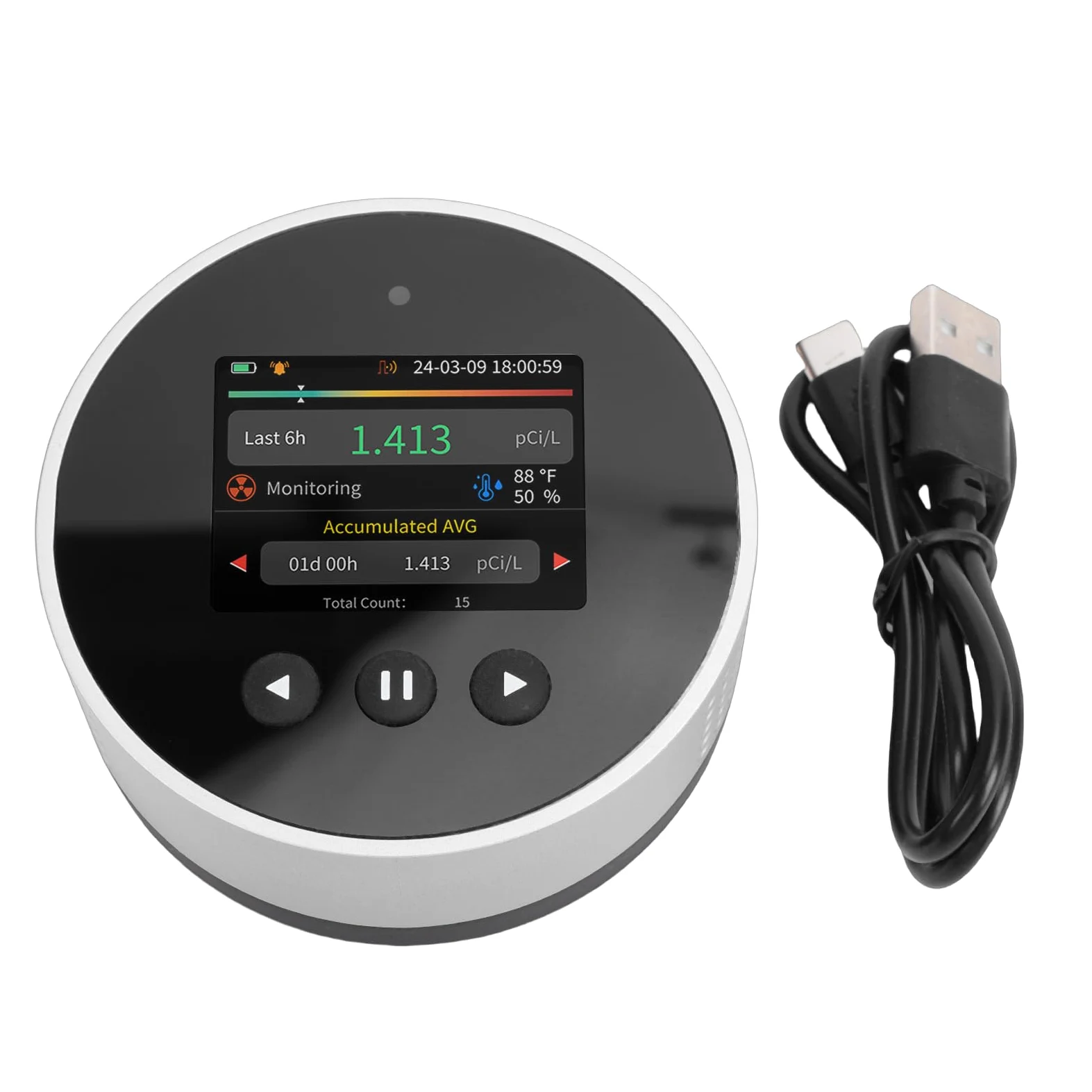 FTVOGUE Rilevatore di Radon Domestico, Rilevatore di Radon Digitale ABS con Display LCD e Campionamento di 1,5 Secondi, Letture a Lungo e Breve Termine, Batteria da 2000 MAh per Ufficio Scolastico nel