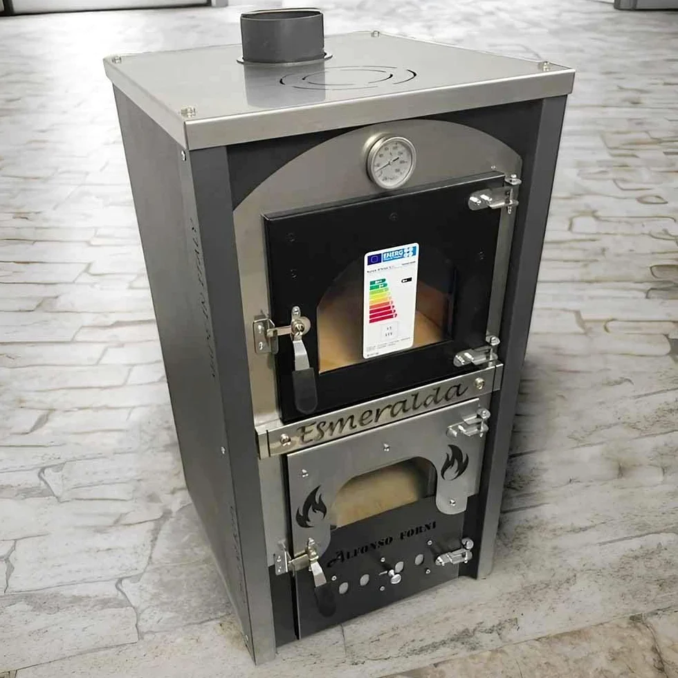 Alfonso Forni Stufa A Legna Con Forno-Esmeralda-Potenza Riscaldamento 15Kw,A Legna Economica In Acciaio Verniciato Antracite,Da Interno Con Forno In Mattoni Refrattari,Ideale Per Cucina,Made In Italy