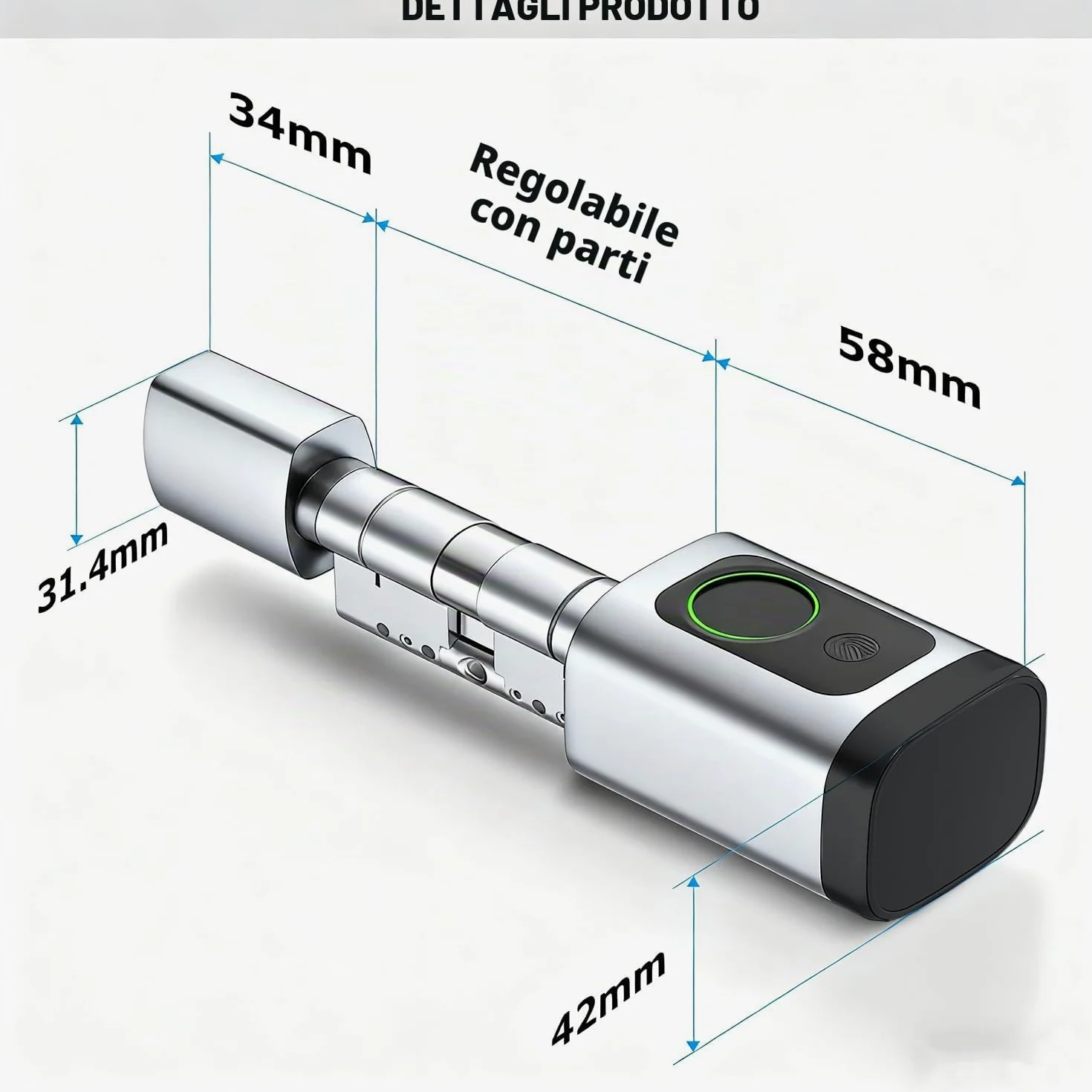 Serratura per porta con impronte digitali, 5 en 1, con codice numerico, chiave RFID APP, apriporta elettronica, cilindro di chiusura regolabile, 60-90 mm