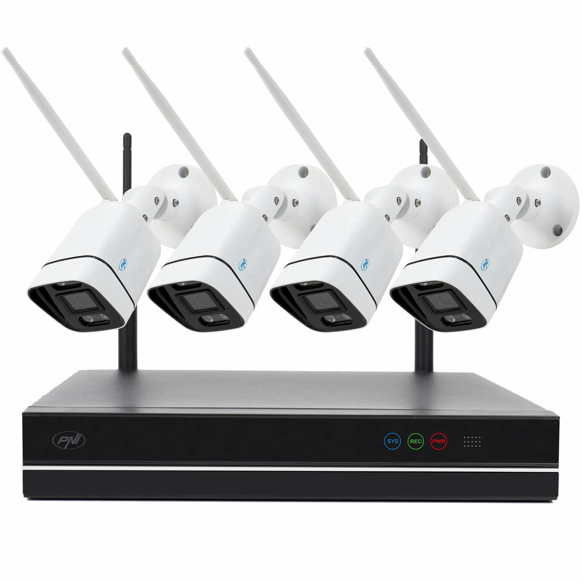PNI House WiFi660 Kit di videosorveglianza NVR 8 canali e 4 telecamere wireless da esterno 3MP, P2P, IP66