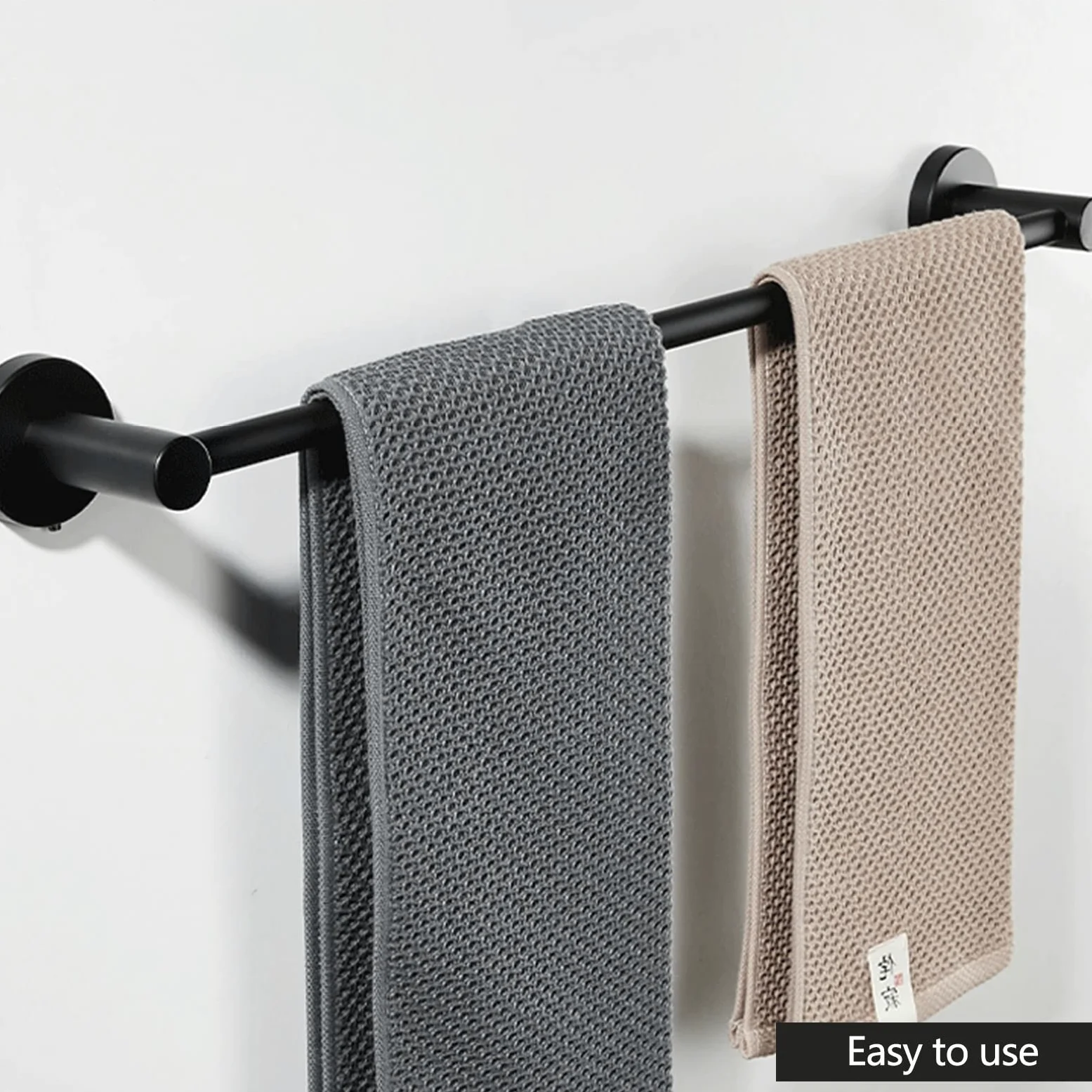 Portasciugamani in acciaio inox, 80 cm, nero, rotondo, da parete, per bagno, cucina e WC, resistente portasciugamani con viti incluse