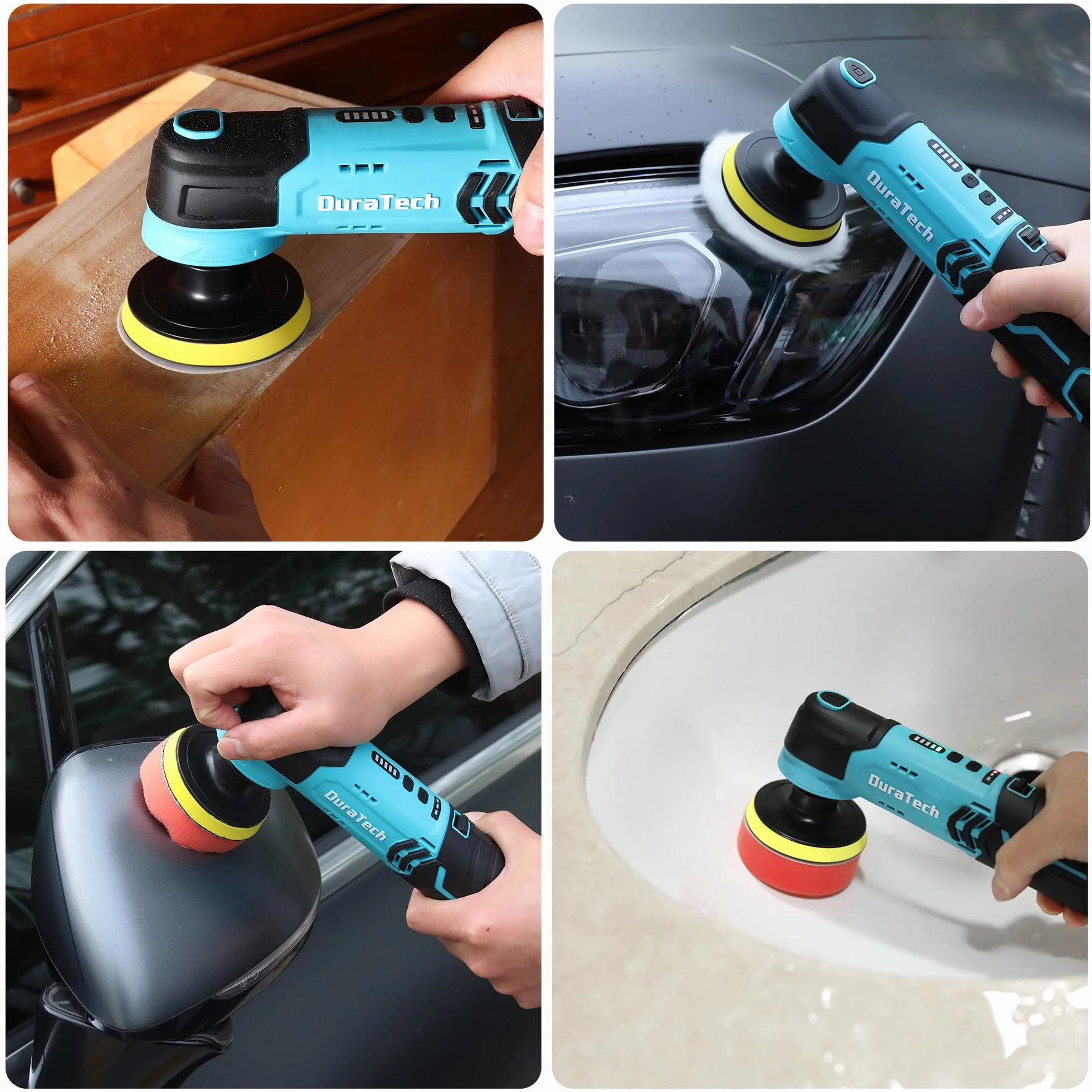 DURATECH Lucidatrice Elettrica 12V 3000 giri/min 5 Velocità Regolabili con Spugne Panni Disco