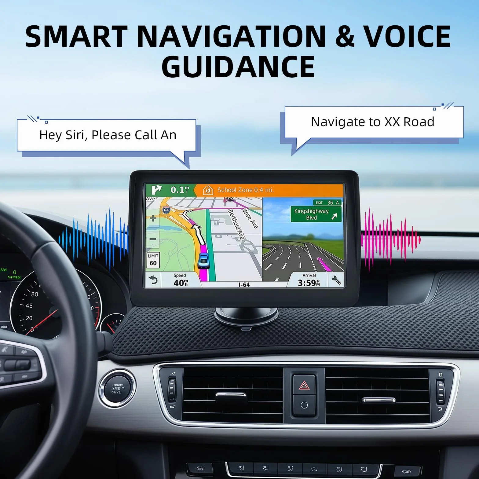 Navigatore satellitare da 7 pollici per auto e camion, sistema GPS HD con mappe del Regno Unito e dell'Europa 2026, aggiornamenti gratuiti a vita, ricerca codice postale, guida vocale, avvisi