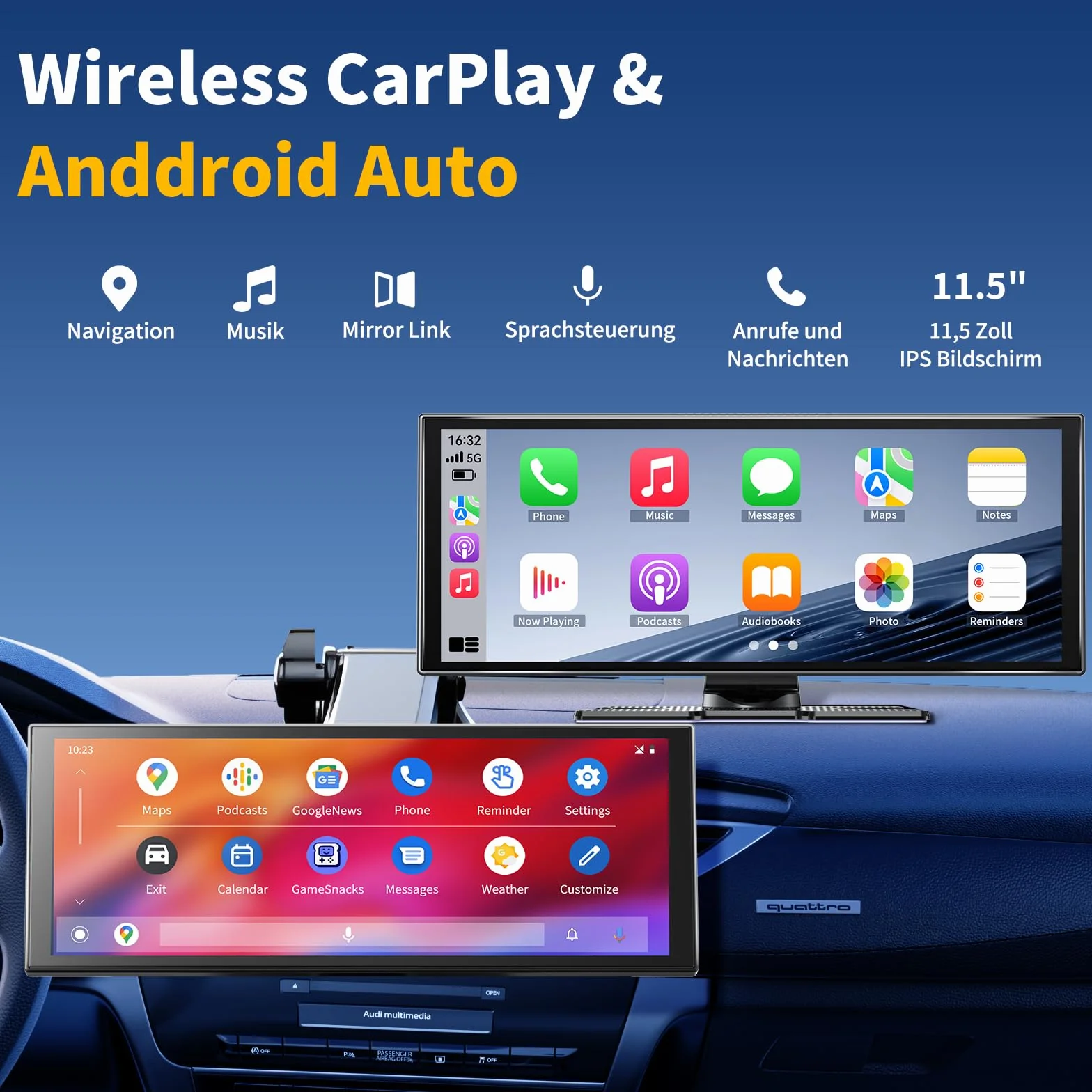 Alpinetech 10,26 Pollici Autoradio Portatile con Wireless Carplay Android Auto Touchscreen Monitor Anteriore Dashcam 4K e Telecamera Posteriore 1080P Bluetooth GPS Siri Mirror Link AUX FM 64G TF 7V-32