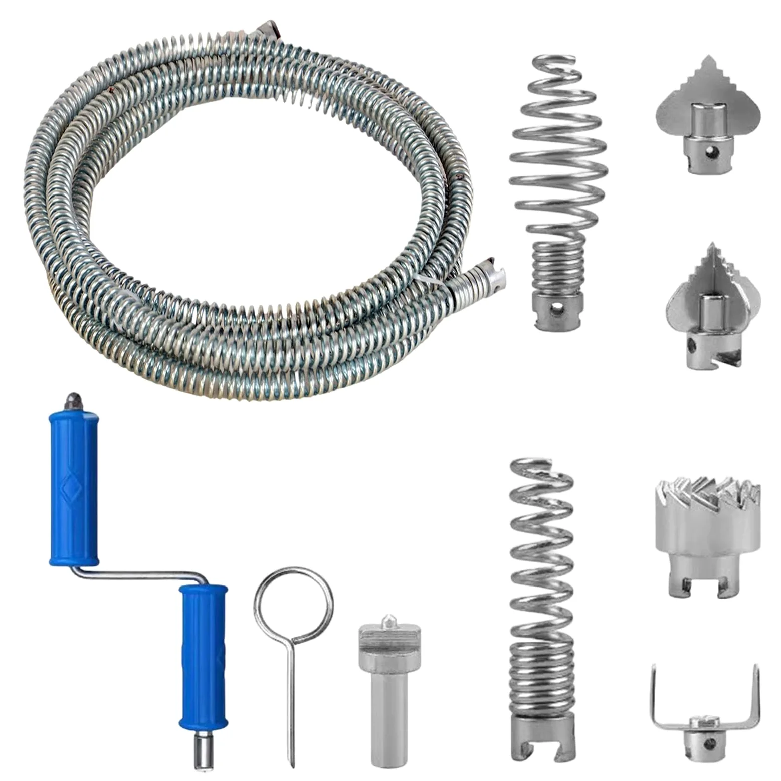 Stura Lavandini e Scarichi 5M, Sonda Sturatubi 12mm con 6 Testine, Spirale Flessibile per WC Tubi Scarico, Molla Sturatubi Acciaio con Adattatore Trapano Manuale/Elettrico