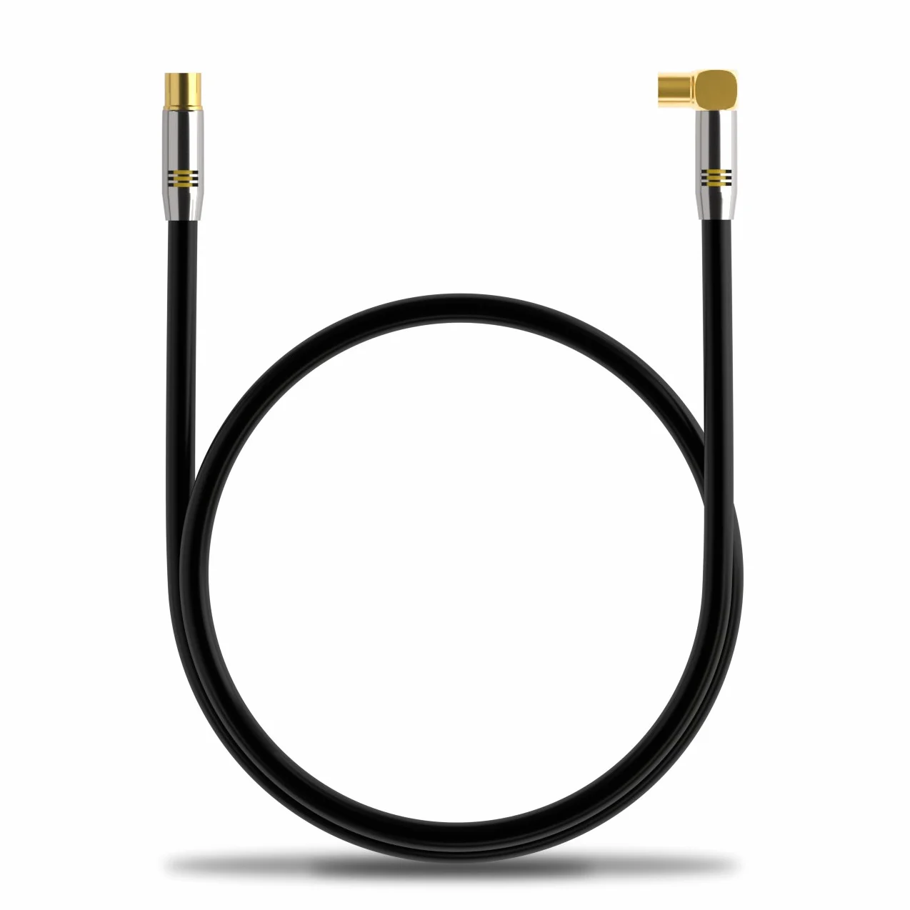 deleyCON 1,5m Cavo Antenna TV 4K Coassiale - 4K Ultra HD Full HD HDTV - 1x Spina IEC Angolata 90° a Presa IEC Dritta - TV Radio DVB-T2 - Connettori in Metallo - Nero