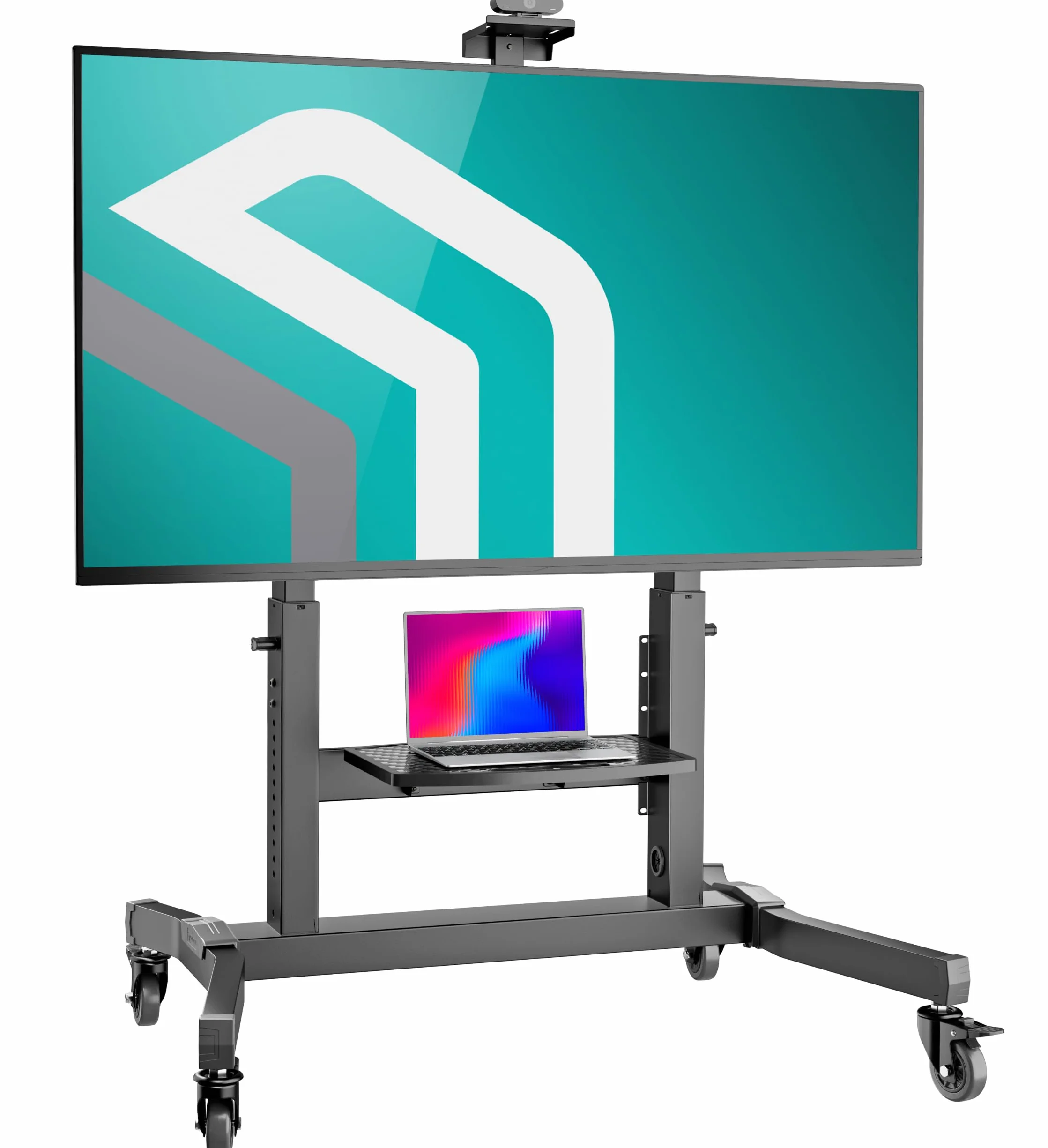 ONKRON Carrello Porta TV con Ruote 50-100 pollici, Carico Totale 130 kg, VESA 200x200-1000x600, Supporto TV da Pavimento Regolabile in Altezza e Inclinabile, Porta Televisore Mobile, Nero TS1991-B