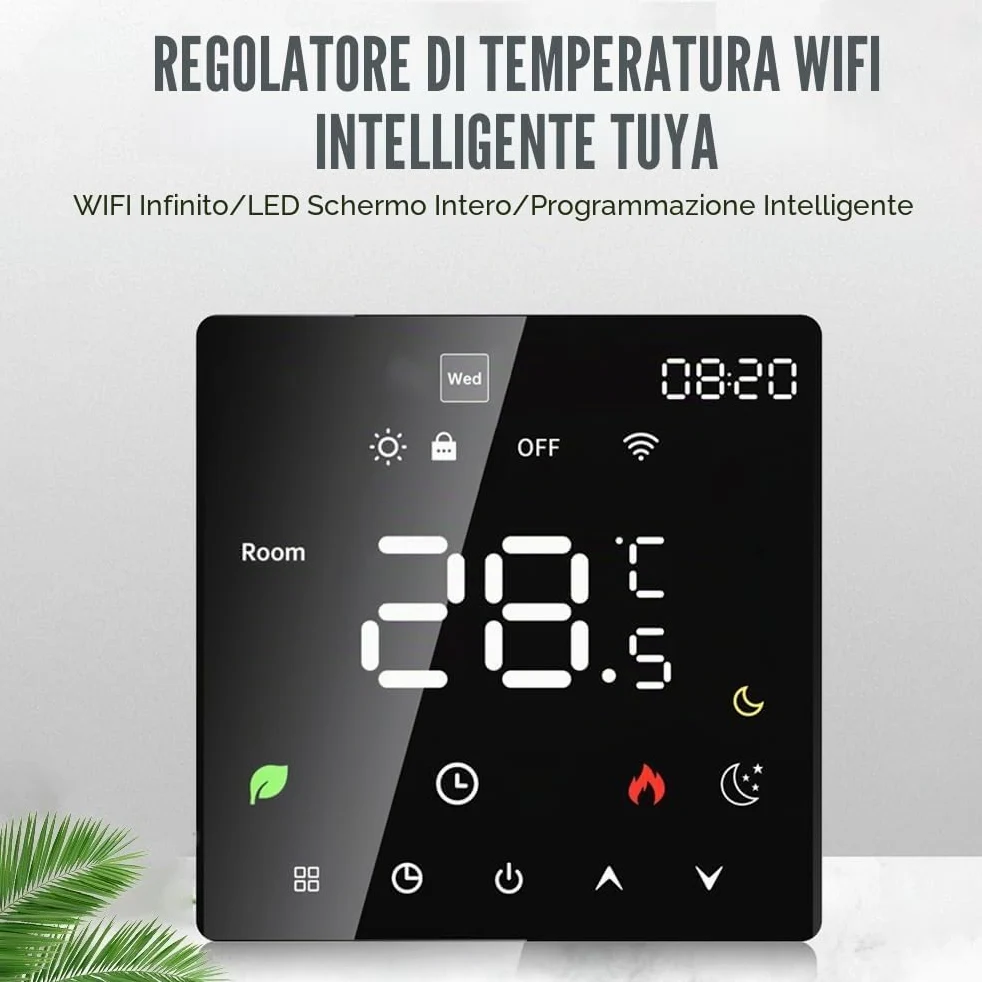 Termostato di riscaldamento a pavimento, termostato ambientale, termostato di riscaldamento, elettrico intelligente, WiFi, touch screen, controllo tramite (riscaldamento dell'acqua
