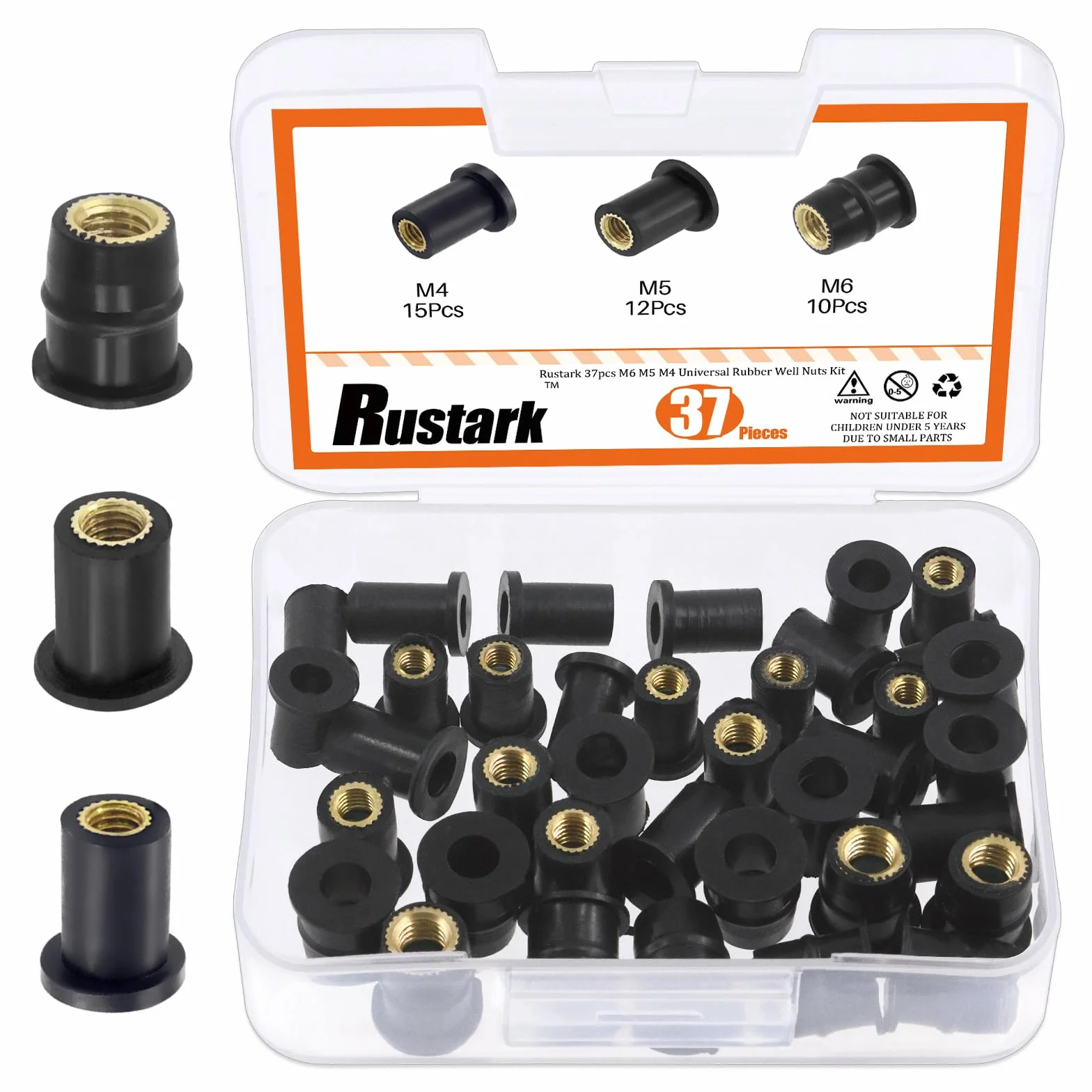 Set di 37 dadi in gomma M4 M5 M6 metrici neri per moto parabrezza barche